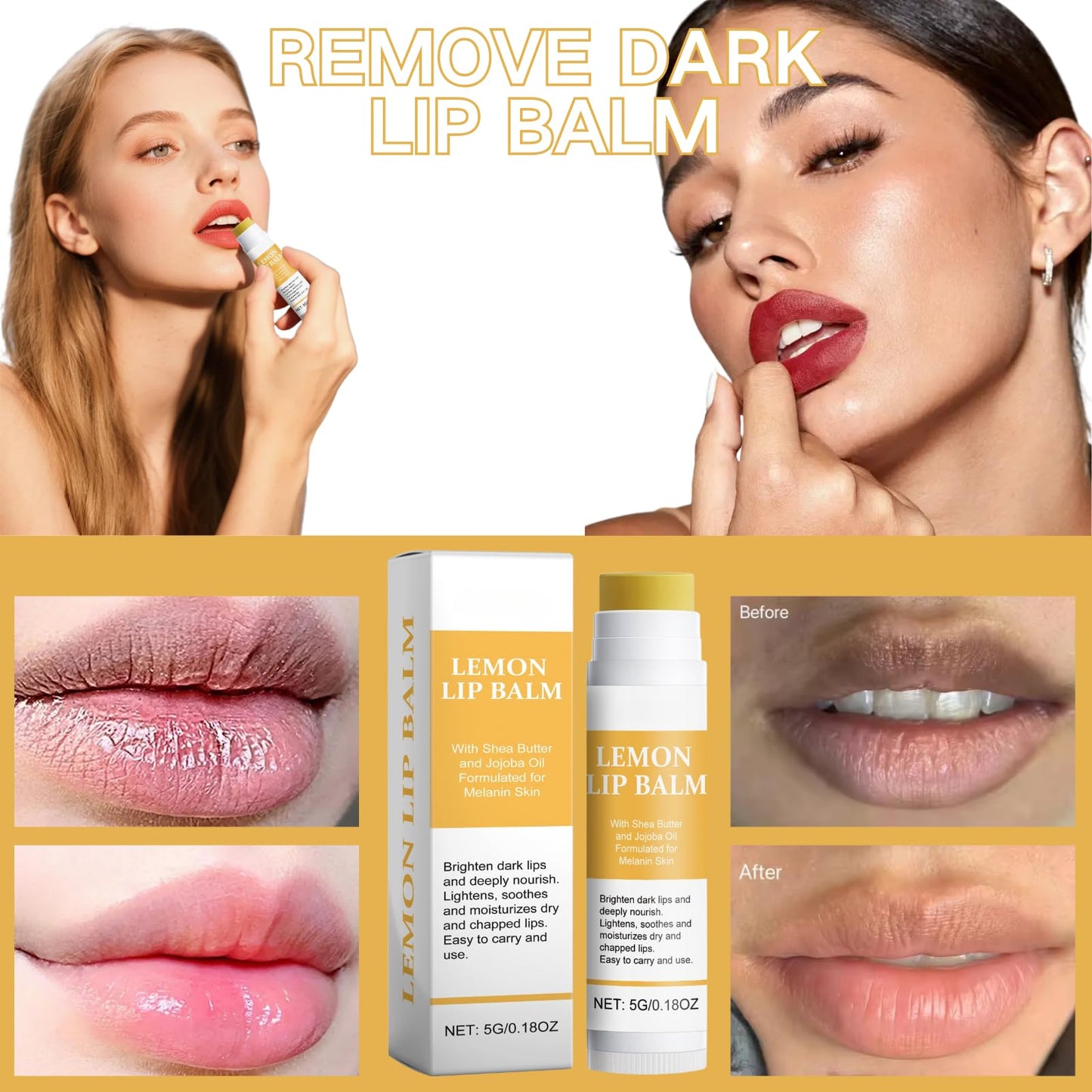 SHEBEEDO Lemon and Turmeric Lip Balm Lightening for Dark Lips,Lip Repair Balm for Brighten & Nourish Dark Lips Effortlessly,Lip Exfoliator Scrub for Softening & Moisturizing,Hydrating Repairing