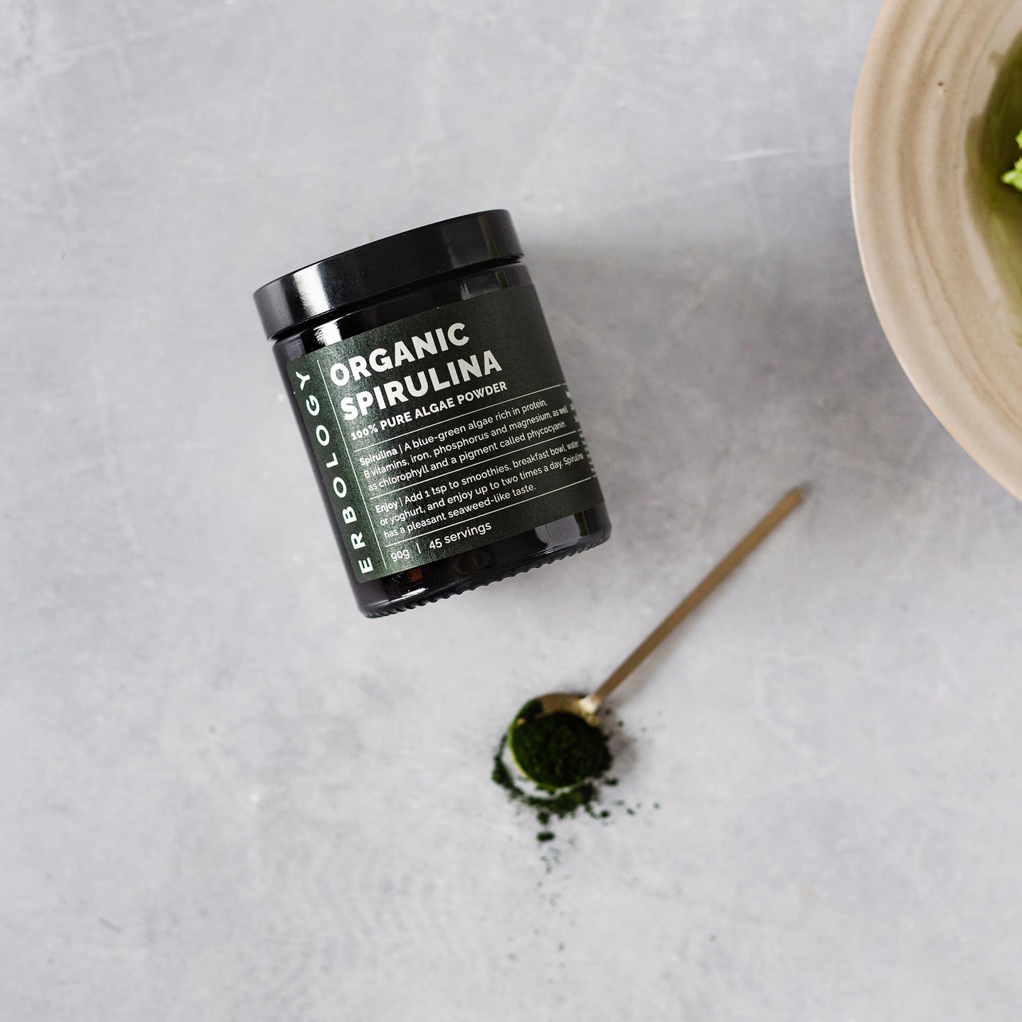 Erbology Organic Spirulina Powder 90g - 45 Servings - Sustainably Sourced in Portugal - Energy and Immunity Support - Rich in Chlorophyll, B Vitamins, Iron and Phosphorus - Vegan - GMO-Free