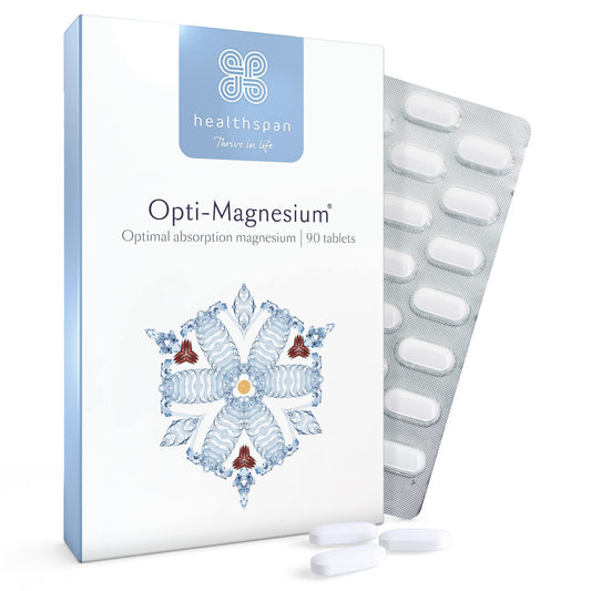 Healthspan Opti-Magnesium | 90 Tablets | for Bone & Muscle Support | Maintains Psychological Function and Nervous System | Easily Absorbed | Added Vitamin D3 | Inulin | Vegetarian