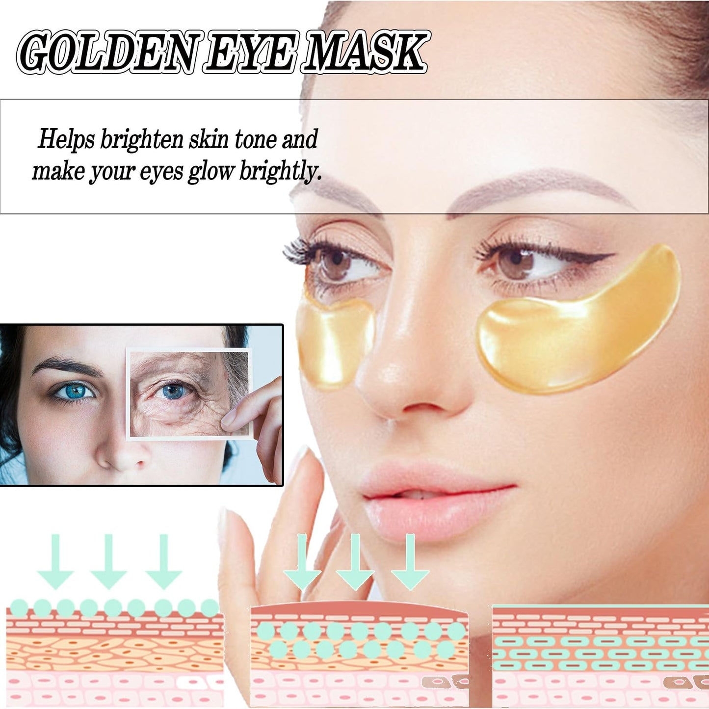 GUOUURR 24K Gold Collagen Eye Patches for Puffy Eyes & Dark Circles Treatment - 30 pairs Hydrating Anti-Aging Skincare Masks, Revitalizing Brightening Under Eye Care