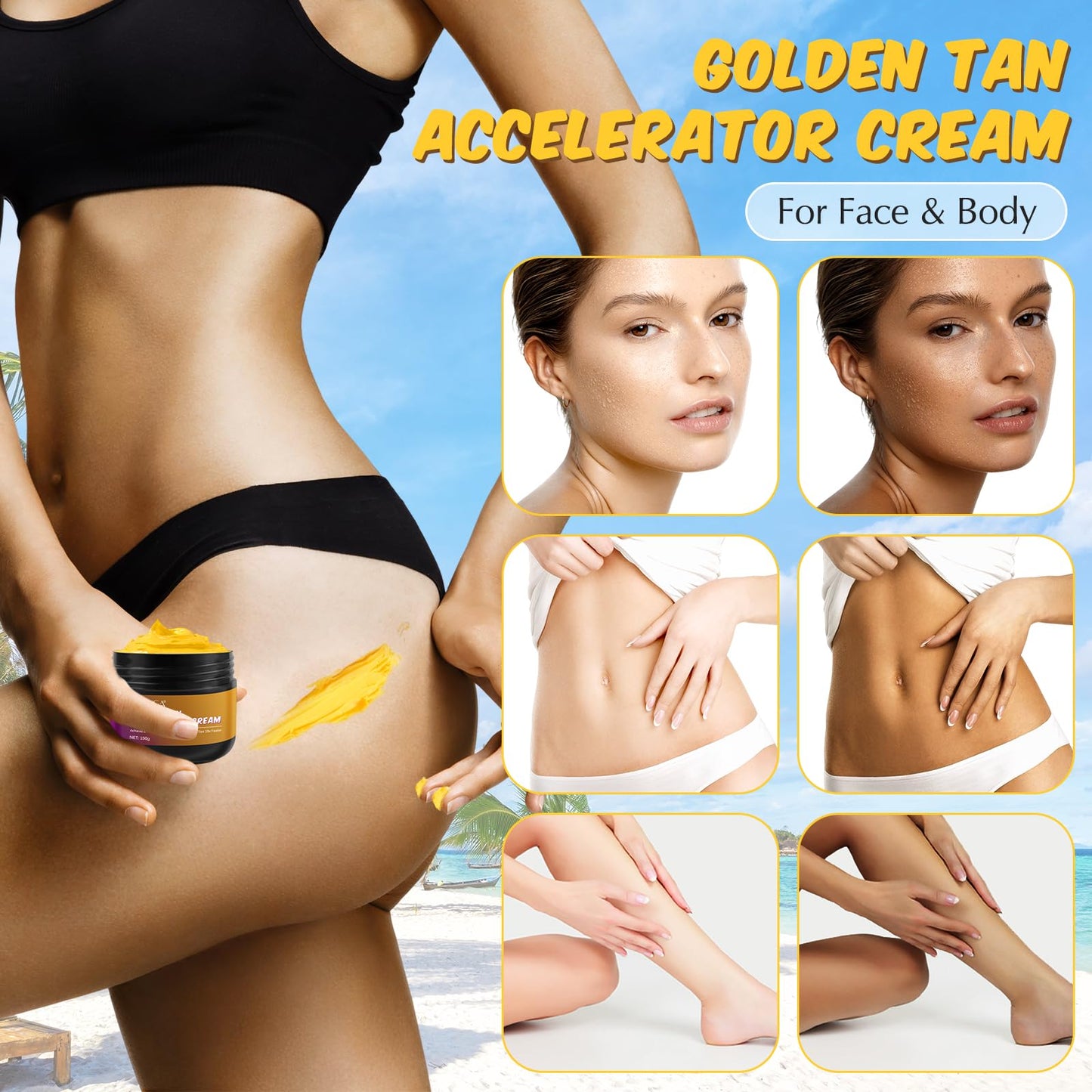 Generic Tanning Accelerator Cream, Sun Bed Tanning Accelerator, Intensive Tanning Cream for Fast and Natural Tan, Long-Lasting Hydrating Formula 150g
