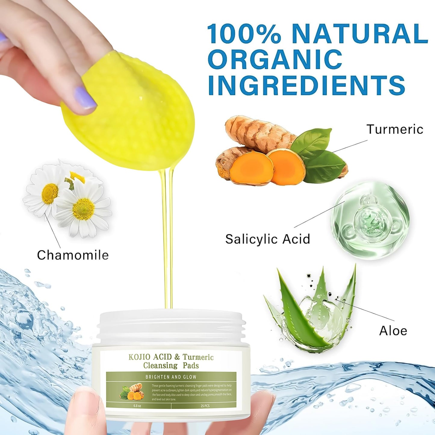 Collin Kacey Kojic Acid and Turmeric Pads - Turmeric Kojic Acid Cleansing Pads - Turmeric Exfoliating Pads for Brightens Skin, Exfoliates, Refreshes Controls Oil, Refines Pores(Pocket-big_25PCS)