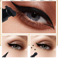 Eveloveu Waterproof Black Eyeliner Stamp Set - 5 Double-Headed Pens with Heart, Flower, Star, Butterfly & Triangle Seal Stamps for Long-Lasting, Smudge-Proof Tattoo Makeup