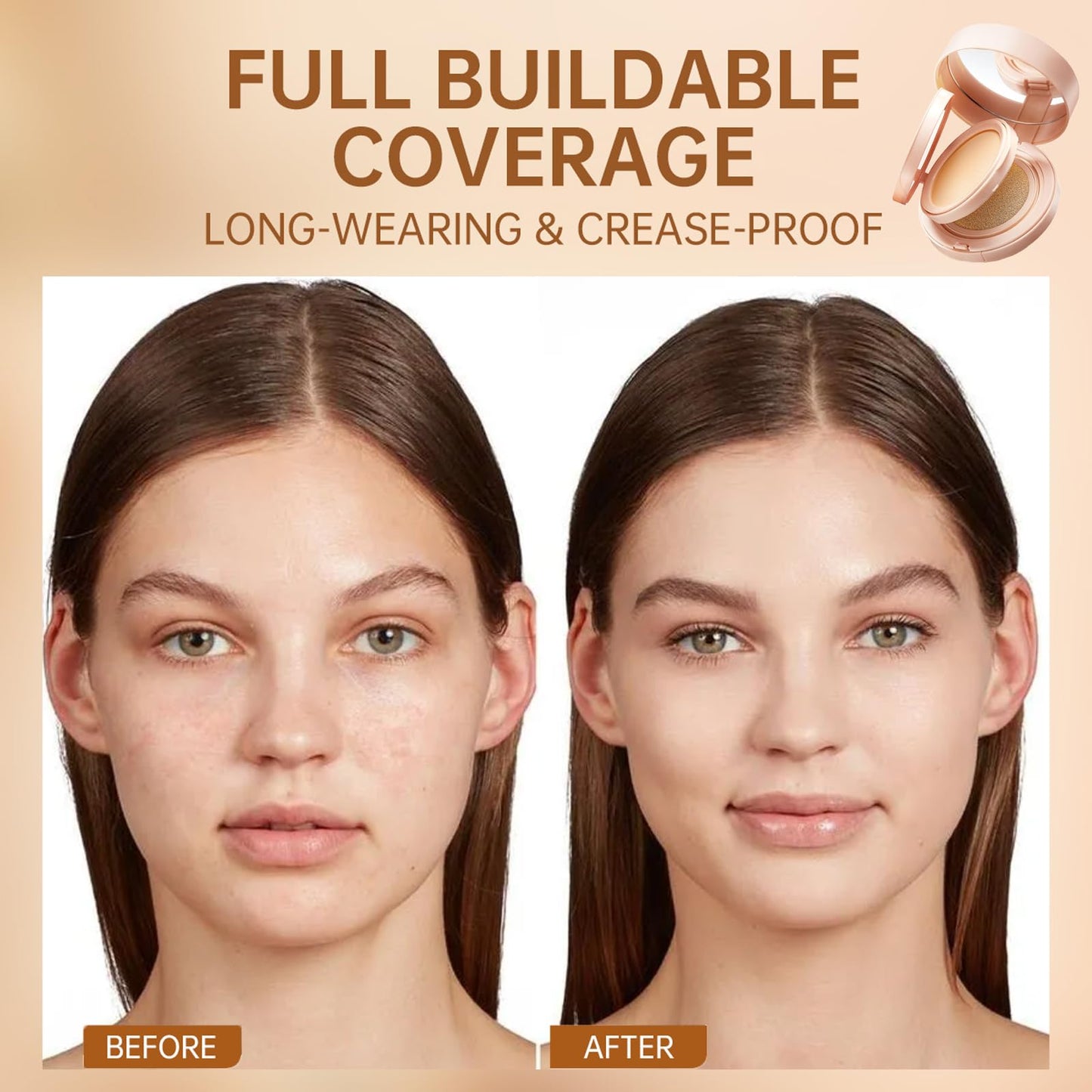 RUICHING CC Cream Cushion Foundation Tinted Moisturiser, Skin Tint Full Coverage Foundation Makeup, Lightweight Breathable Hydrating Smoothing Color Correcting Cream Face Women