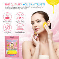 Turmeric Kojic Acid Cleansing Pads - Brightening & Energizing Skin | Deep Clean Pores, Remove Excess Keratin, Firming Face, Treat Acne Scars & Dark Spots | Suitable for All Skin Types