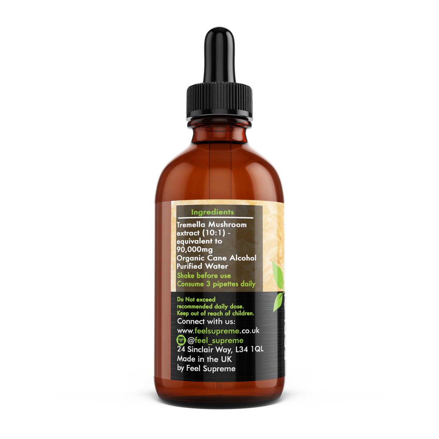 Feel Supreme - Tremella Liquid Extract - Wood Grown Mushroom Extract Supplement for Skin Health and Hydration - Mushroom Supplement, Mushroom Gifts, Supplements for Men and Women - 60ml