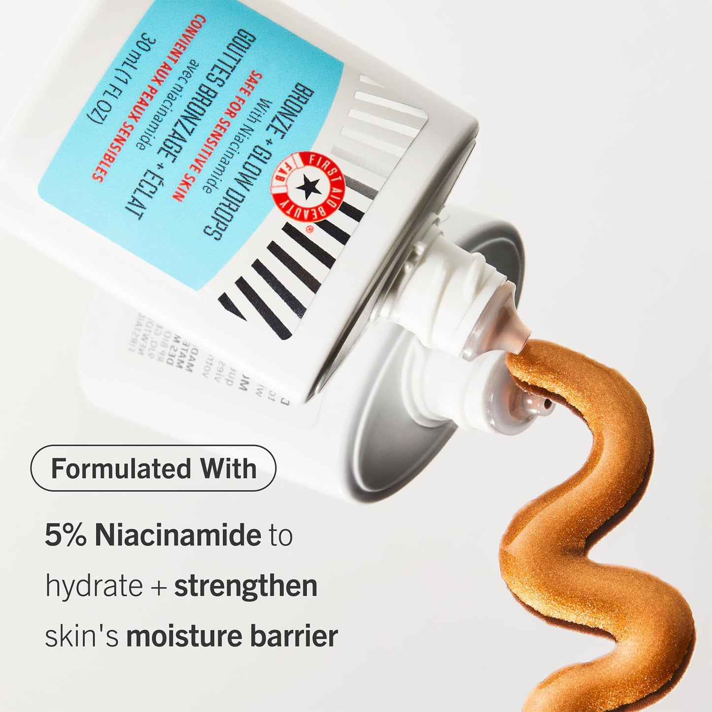 First Aid Beauty Bronze + Glow Drops with Niacinamide – Face Serum Helps Give an Instant Glow, Visibly Even Skin Tone + Blur Pores – Safe for Sensitive Skin – 30 mL