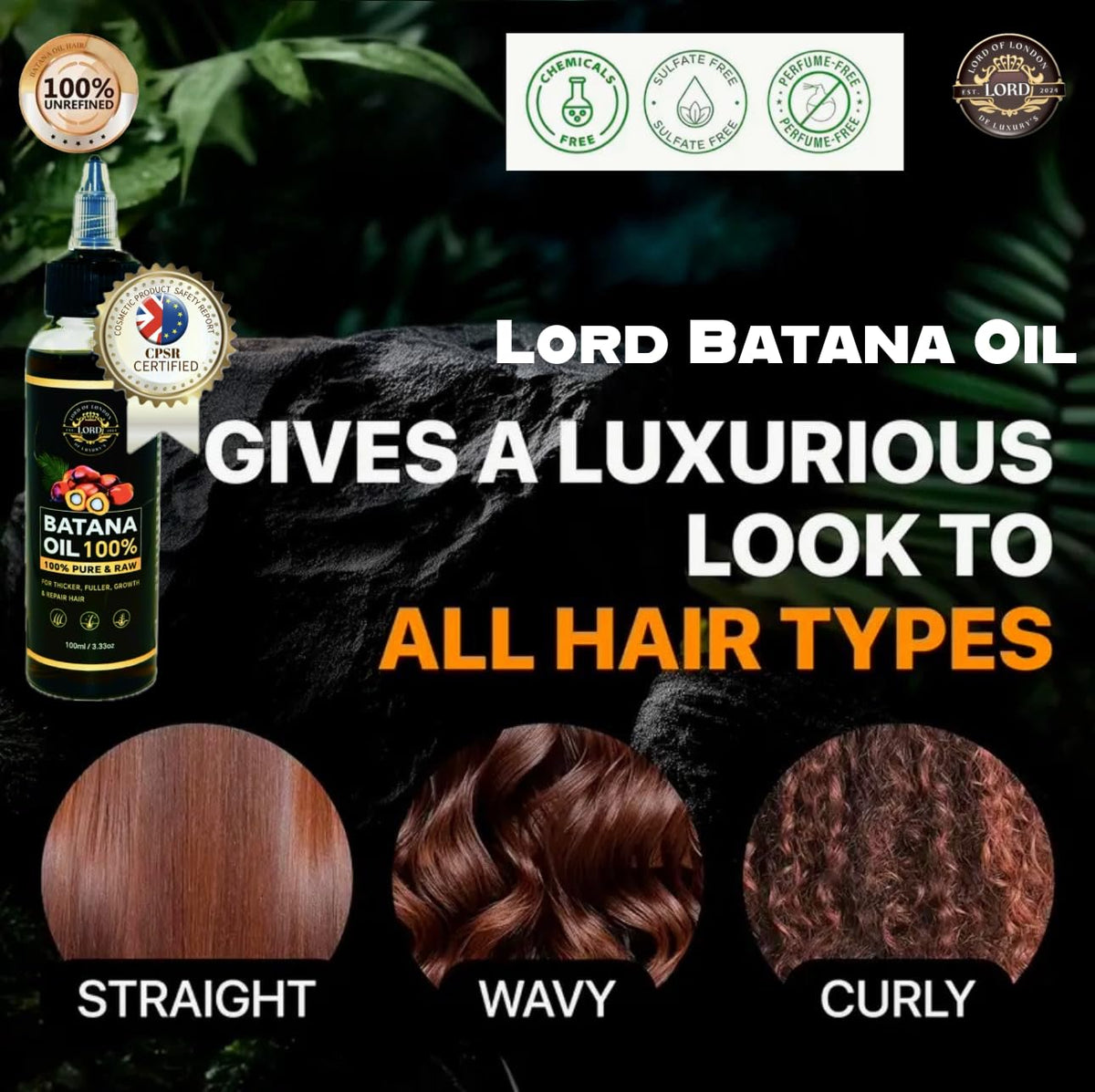 Lord of London Lord Batana Oil 100% Raw & Pure for Hair Growth, Gair treatment, 100ml, Chemical-Free Hair Oil for Thicker Fuller Hair
