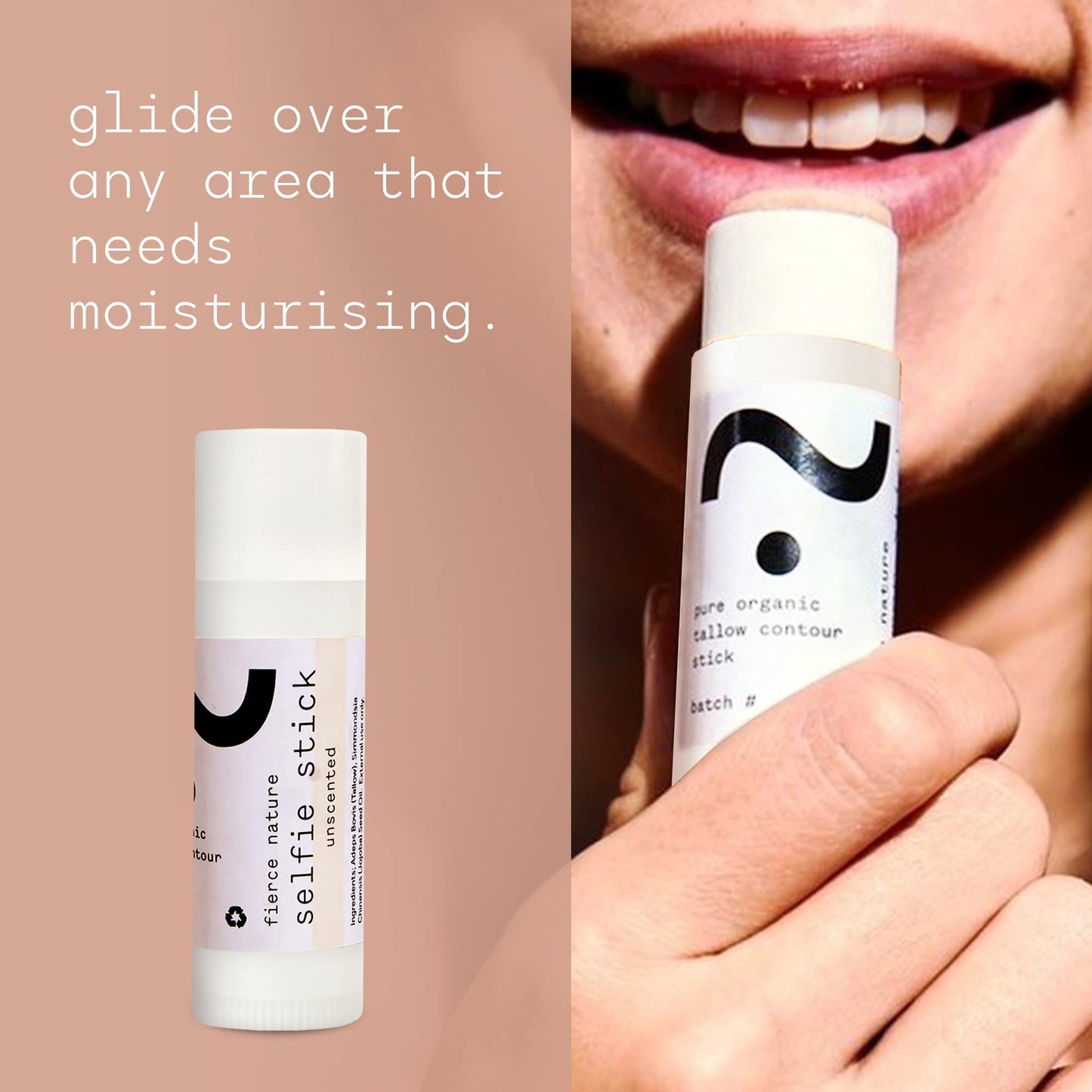 Generic Selfie Stick Tallow Balm, Bioavailable Skin Care Essential, Lip Balm, Face Care Must-Have, Vitamin-Rich Body and Face Moisturiser, Unscented, 15g - Fierce Nature