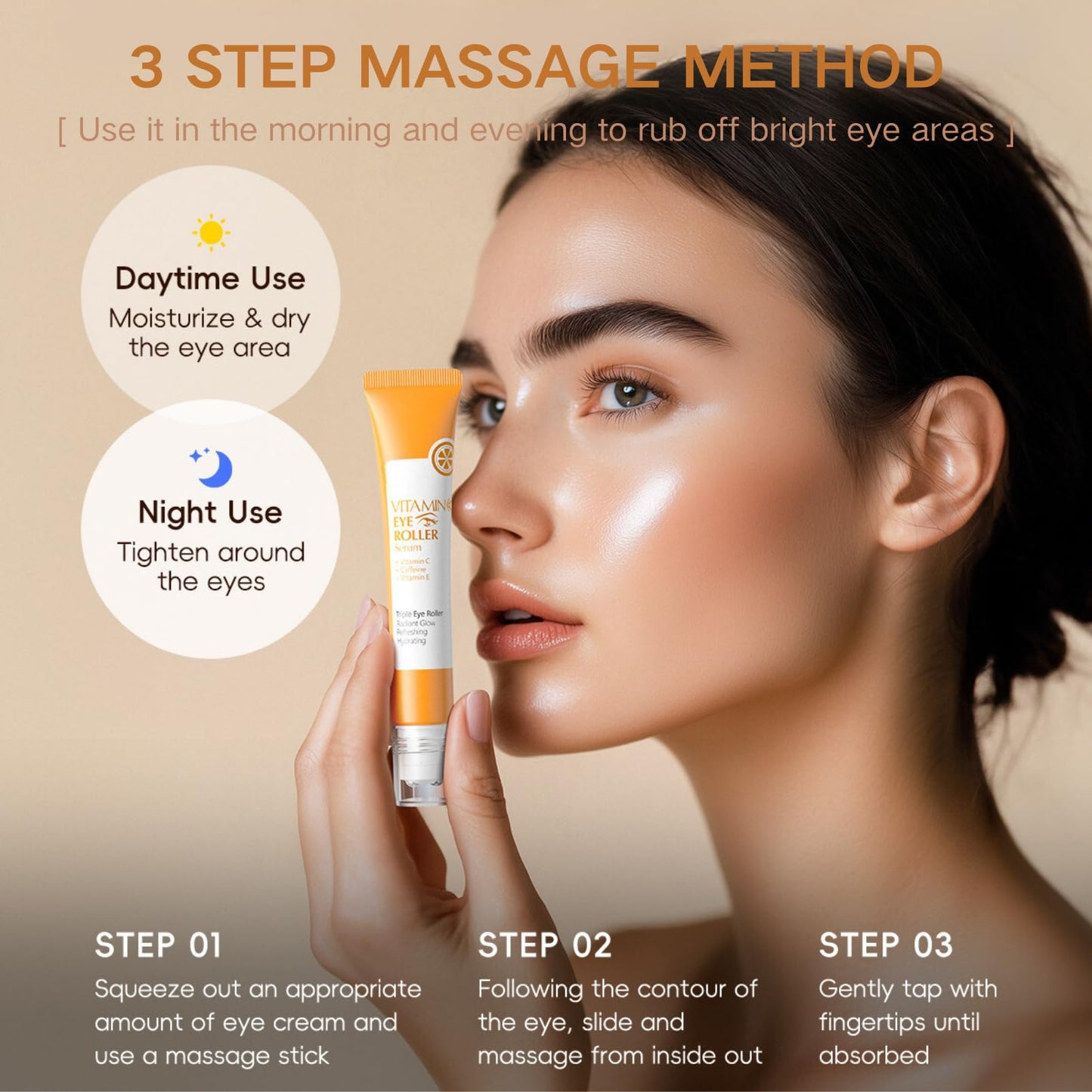 Vitamin C Eye Serum,Eye Bags Remover Women,Eye Roller for Dark Circles and Puffiness,Skincare for Dark Circles Under Eye Treatment Women,Liquid Eye Cream with Niacinamide,Caffeine