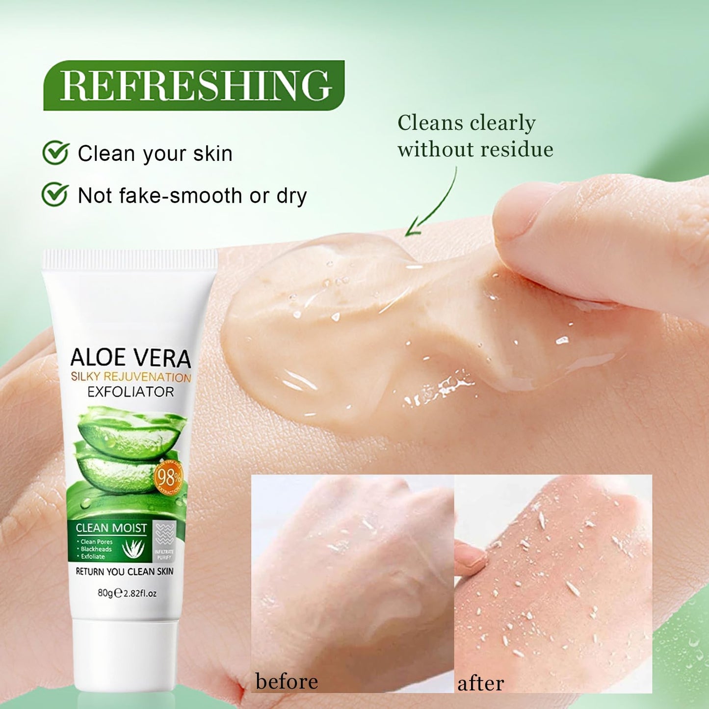 AuraBeen 2PCS Aloe Vera Exfoliating Gel - Gentle Face Scrub with Silky Peeling, Aloe Vera - Infused Exfoliator for Overall Skin Smoothness