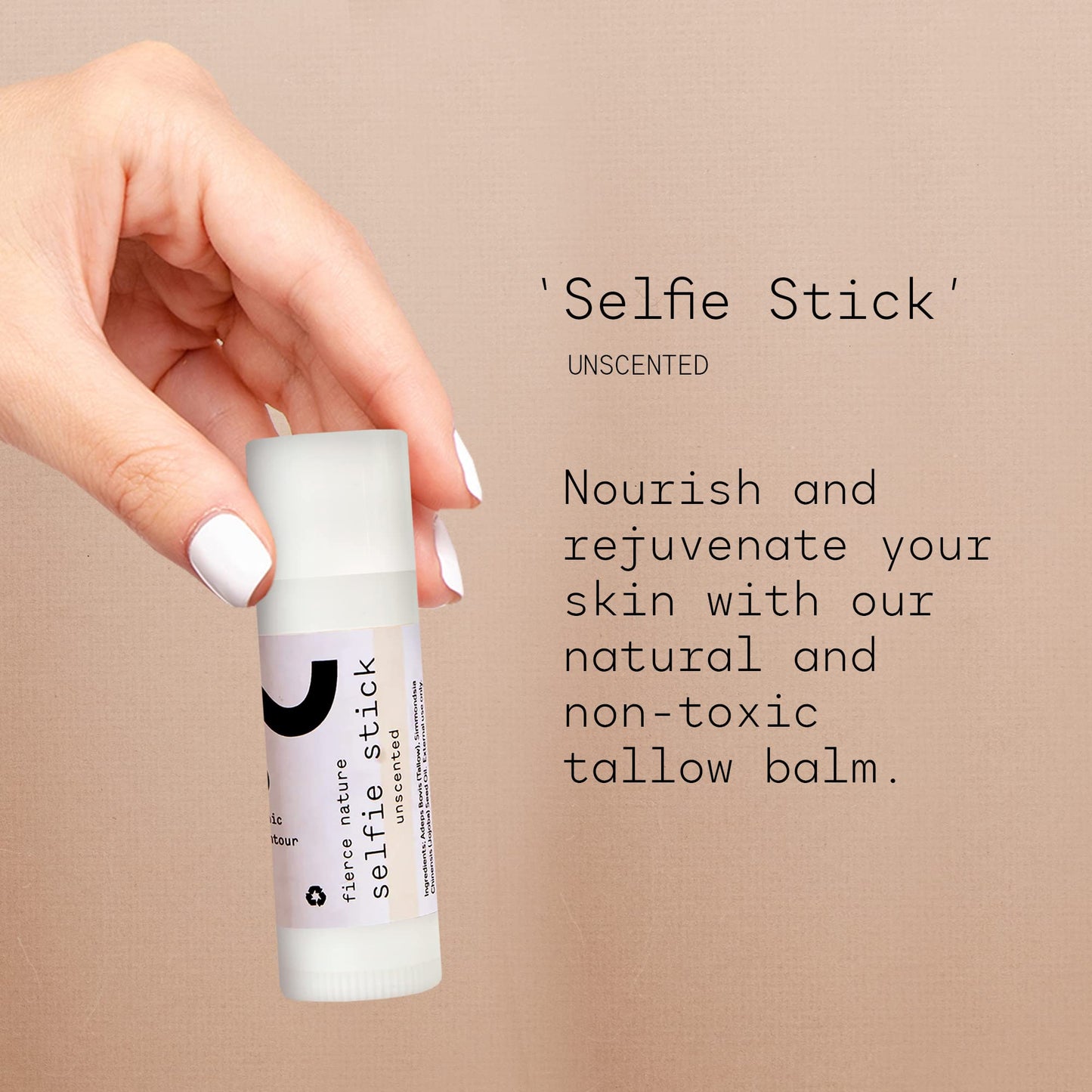 Generic Selfie Stick Tallow Balm, Bioavailable Skin Care Essential, Lip Balm, Face Care Must-Have, Vitamin-Rich Body and Face Moisturiser, Unscented, 15g - Fierce Nature