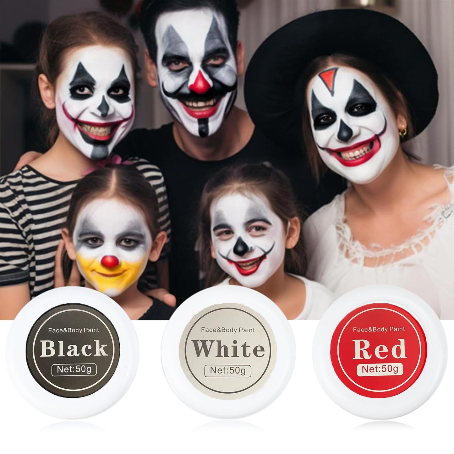 SHEBEEDO Black + White + Red Face Body Paint Set, Professional Face Palette Set with 2 Brushes, Oil Body Paint for Adults Art Theatre Halloween Party Cosplay Clown Body Paint Makeup