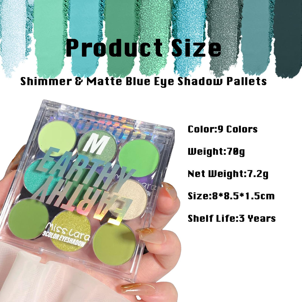 QUIWEN Green Eyeshadow Palette with 9 Colours - Glitter, Shimmer, Matte Finish - Mint, White, Yellow MakeUp Palette with Brush
