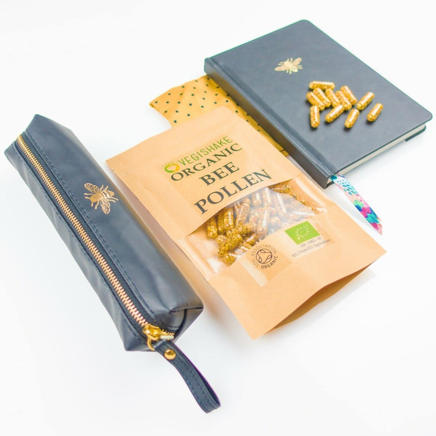 vegishake Organic Bee Pollen HPMC Capsules 1000mg B-Complex Vitamins B1 B2 B9 C E and Copper Vegan Halal Kosher (90 Capsules)
