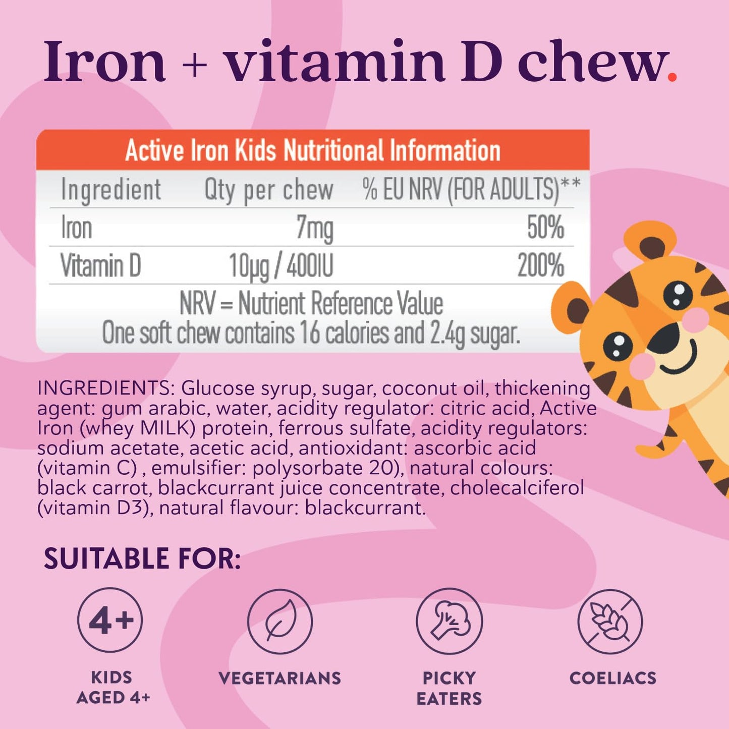 Active Iron Kids Chews, with Iron & Vitamin D, Blackcurrant Flavour, 30 Day Supply