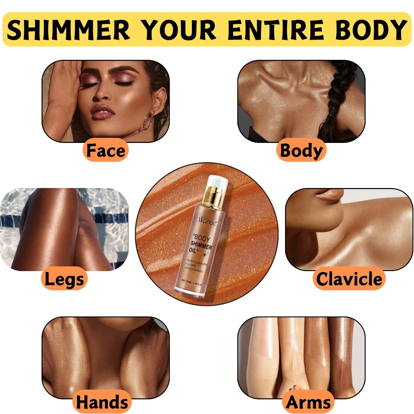 ISBEAUSOLS Golden Copper Body Shimmer Oil, Body Oil for Women, Body Luminizer&Glows&Brightening, Body Oils for Body Glow, Body Care for Face&Body, Shimmer and Shine Your Skin, Gift for Women