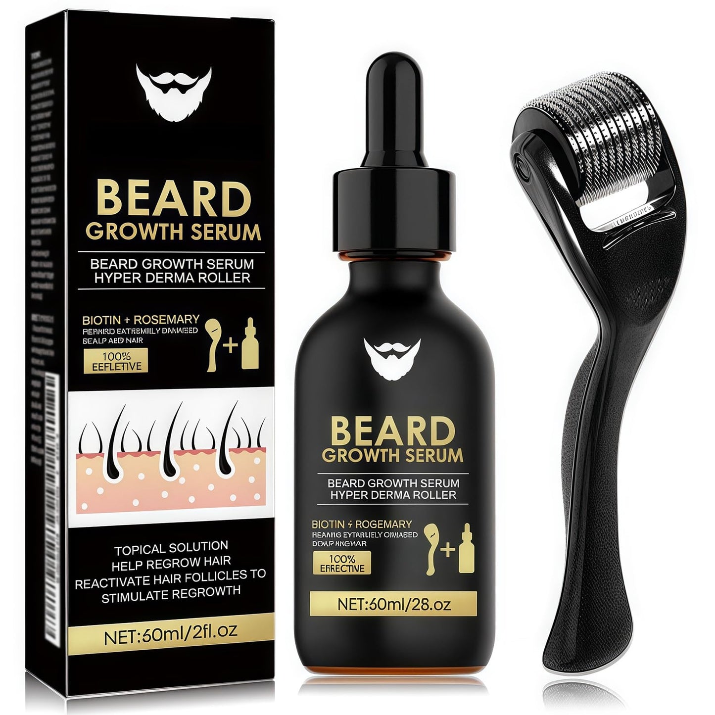 Coloroom Beard Growth Kit With Roller & Mild Essential Oil - Rapid Beard Growth & Thickening - Beards Grooming Kit For Men - Gifts For Dad