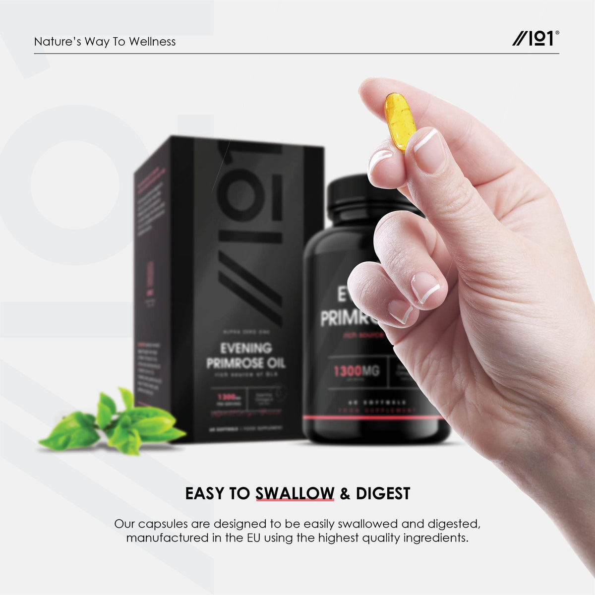 ALPHA01 Evening Primrose Oil 1300mg | 60 Capsules | Cold-Pressed Rich Source of Omega 6 | 117mg GLA | Non-GMO, Gluten Free Supplement | No Artificial Preservatives | by Alpha01
