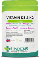 Lindens Vitamin D3 4000IU & MK7 K2 | 90 Tablets | UK Made | Immune Health, Bones, Teeth, Muscle, Blood Calcium Absorption | High Strength Vitamin D & K2 Supplement | 3 Months Supply | Vegetarian