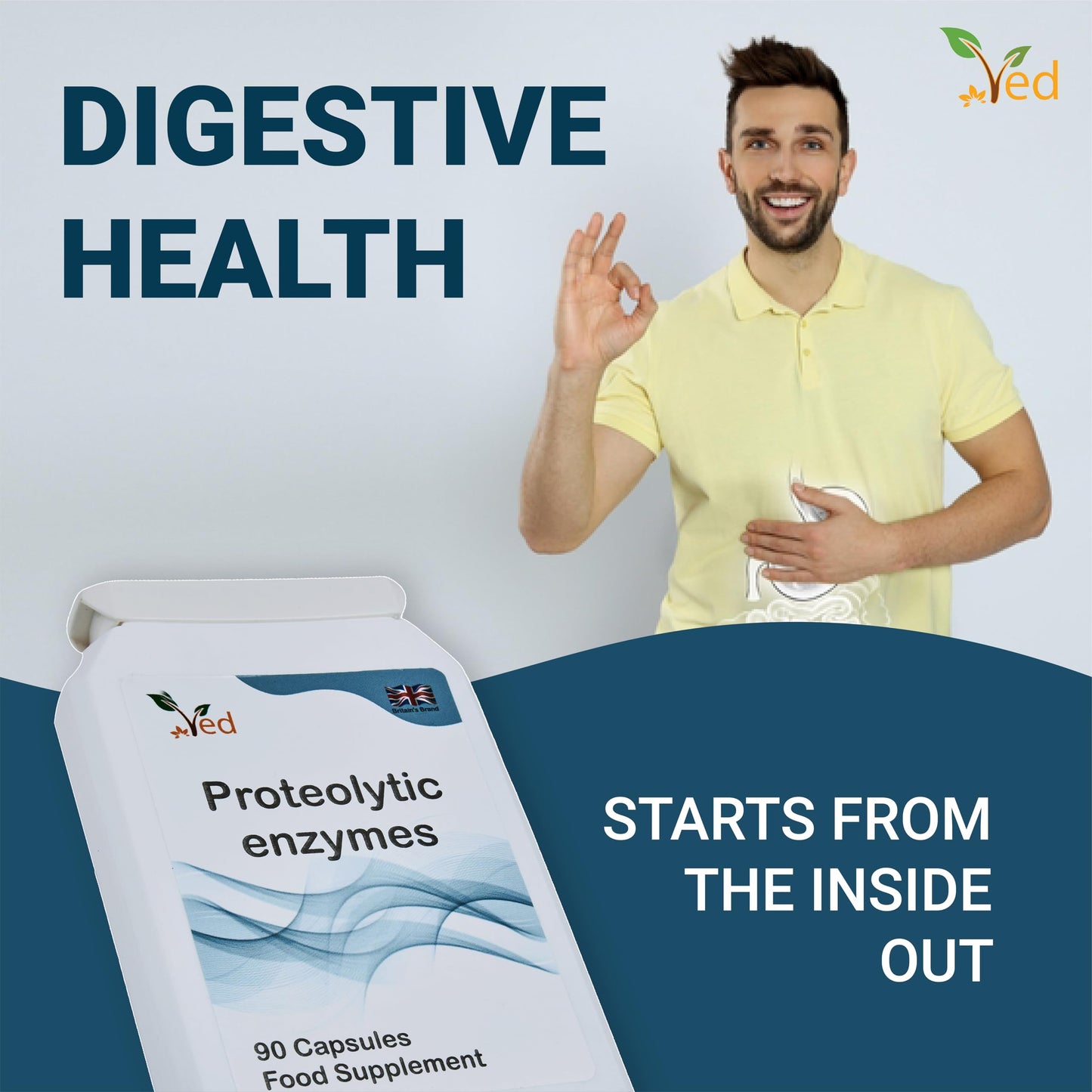 Ved Systemic Proteolytic Enzymes Complex, Mixed Enzyme Formula with Ginger 5 mg & Ionic Trade Minerals 15 mg 90 Capsule(3 Months Supply)