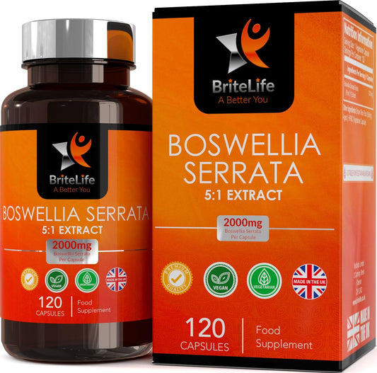 BL Boswellia Serrata Capsules | 120 High Strength Boswellia Extract 5:1 Capsules - 2000mg Boswellia Per Serving | Non-GMO, Gluten & Allergen Free | Manufactured in The UK