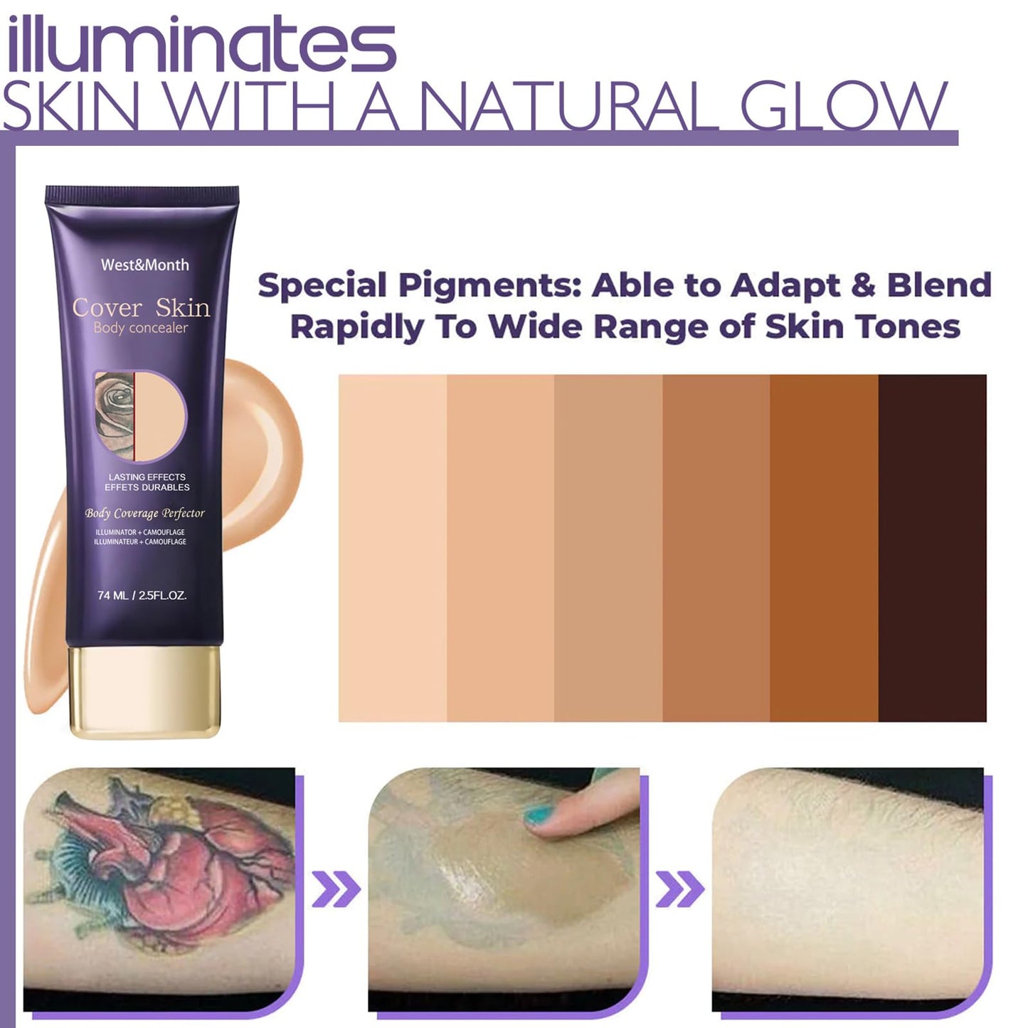 NLFOX All Over Complexion Perfector - Body Coverage Perfector Waterproof - Tattoo Cover Up Makeup Body Foundation Full Coverage - Body Coverage Perfector All in One Moisturiser Concealer,74ml