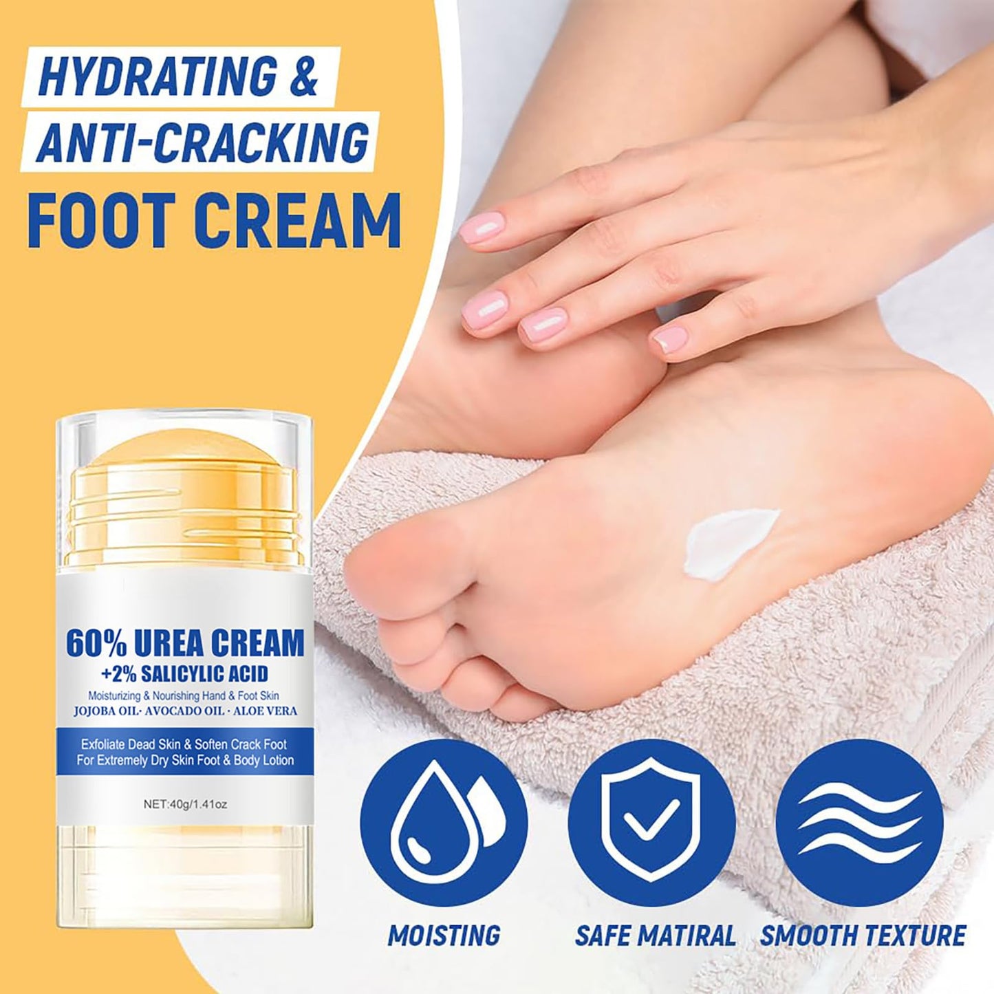 Urea Cream 60 Percent For Feet - 2PCS Urea Foot Cream For Cracked Heels And Dry Skin With 2% Salicylic Acid - Foot Cream for Cracked Heels and Dry Skin Cracked Heel Repair Cream Foot Moisturiser Balm