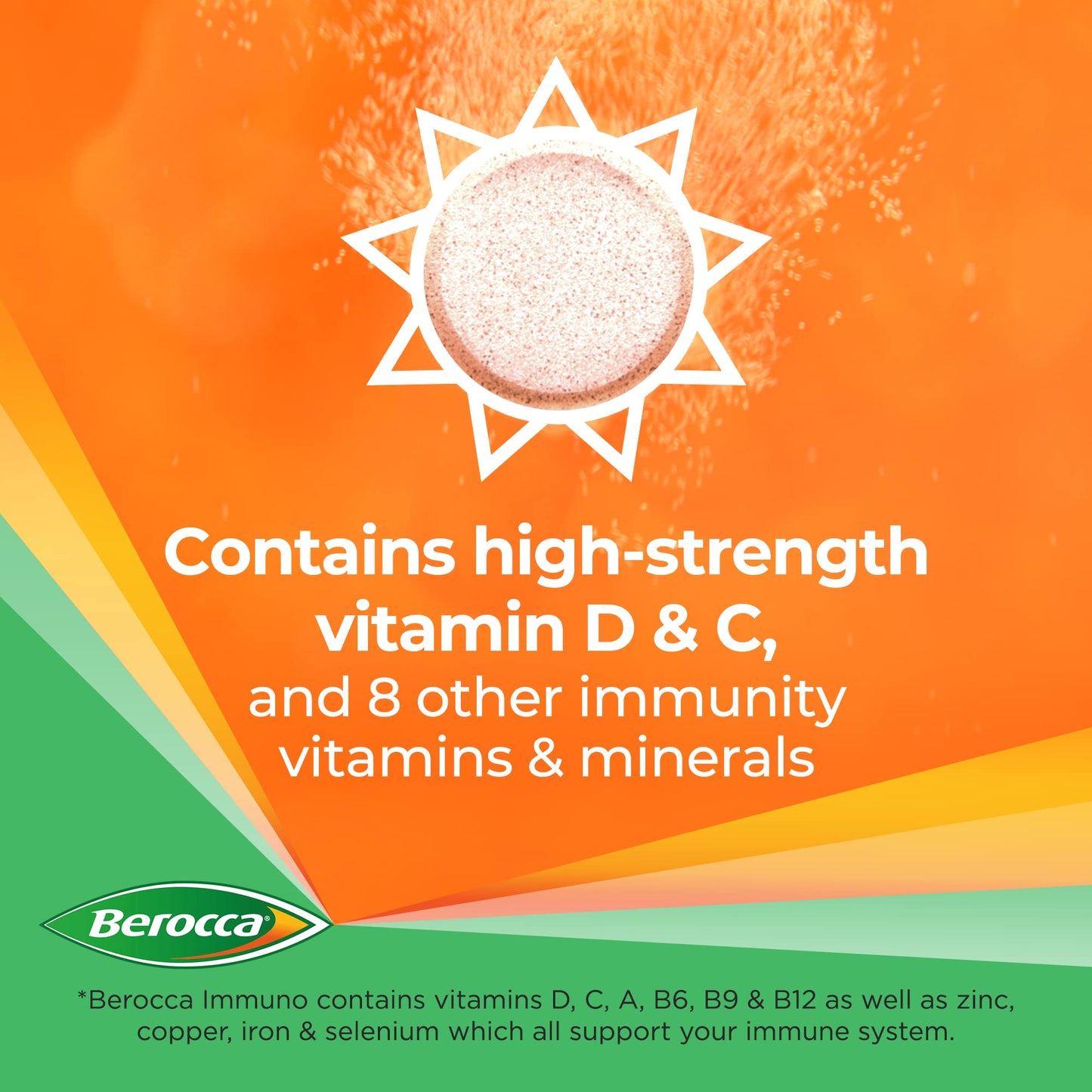 Berocca Immuno Effervescent Tablets - Including Vitamin D, C, A, B6, B9, B12, Selenium, Zinc and Iron - Multivitamin Immune System Support for Men & Women - 11 Vitamins and Minerals - 15 Tablets