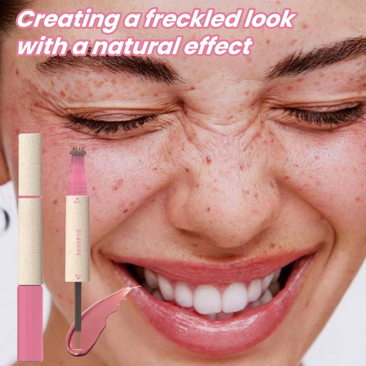 Ruojiar Freckle Blush Pen,2 in 1 Freckle Stamp Pen Liquid B/lush,Freckle Bl/ush Makeup Pencil,Spot Stamp Pen Makeup Pen,Waterproof Freckles Pen,Freckles Stamp Face,Cream Liquid Blush for Cheeks,Fake Freckles