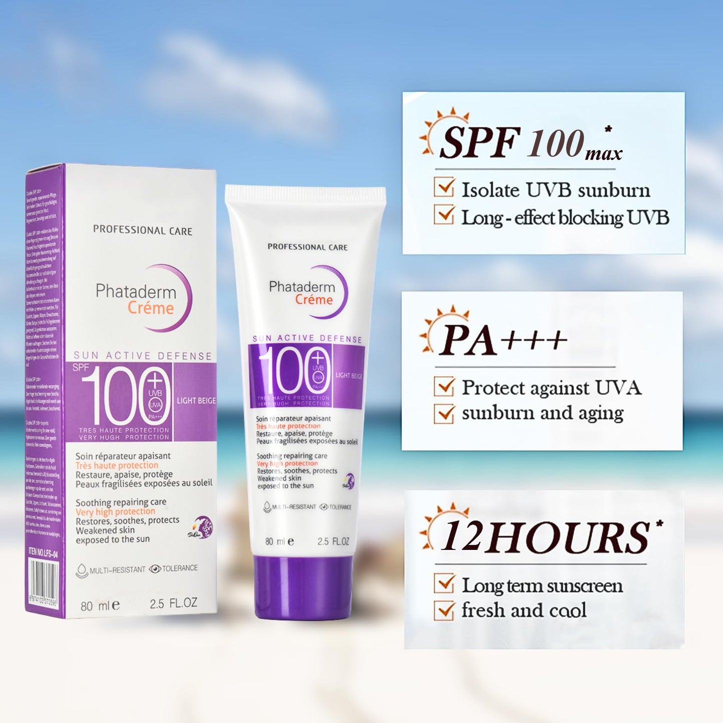 Sunscreen SPF 100+, Sun Cream SPF 100 PA+++, Ultra Light UV Protetion Face Sunscreen, Very High Protection Suncream Factor 100, Very Water + Sweat Resistant, Refreshing, Non Greasy & Non Sticky