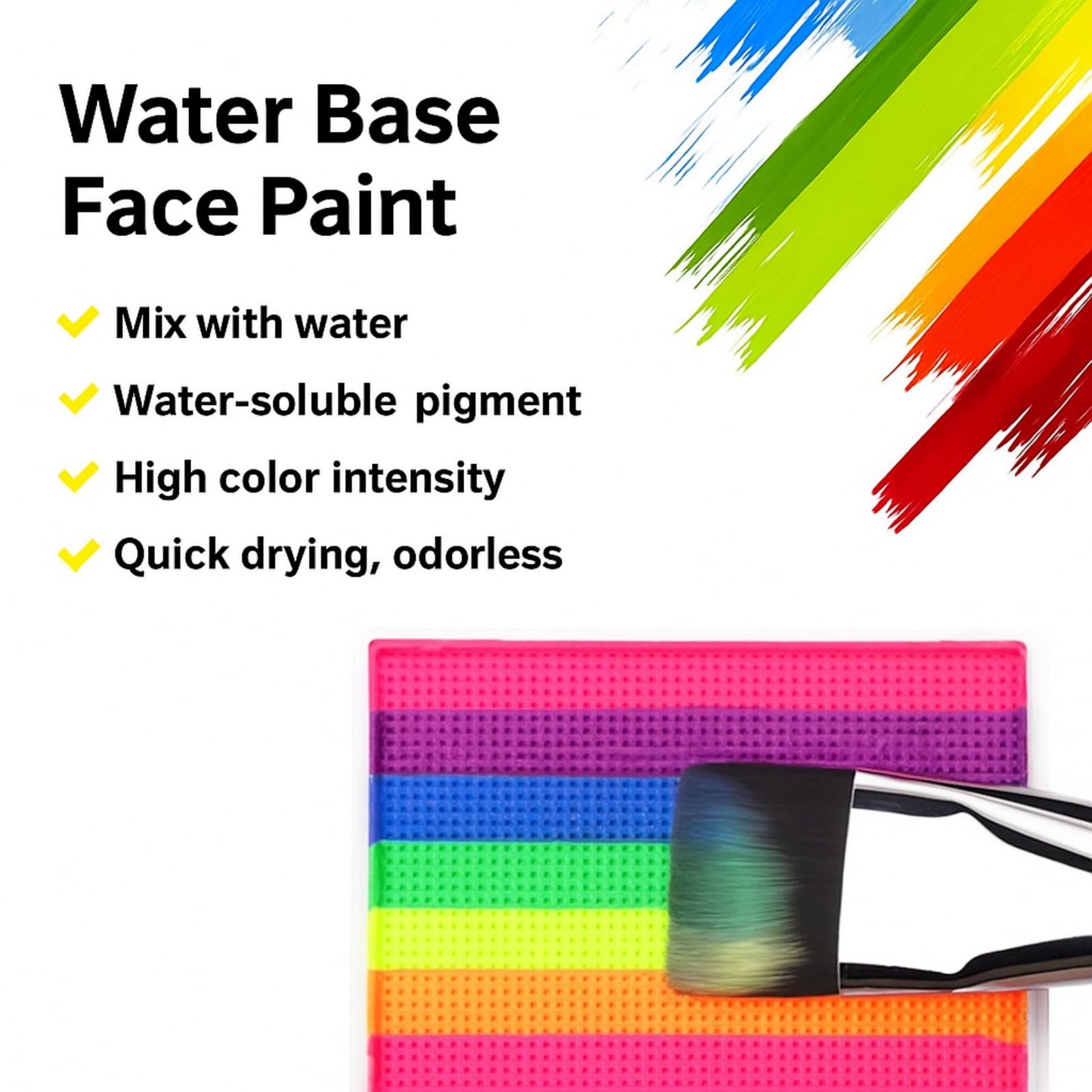 Rainbow Face Paint- Water Activated Painting with 6 Vibrant Colors, Quick Drying and Easy Wash Off, Safe Non-Toxic Formula, With Built-in Brush for Portable Use (2#)