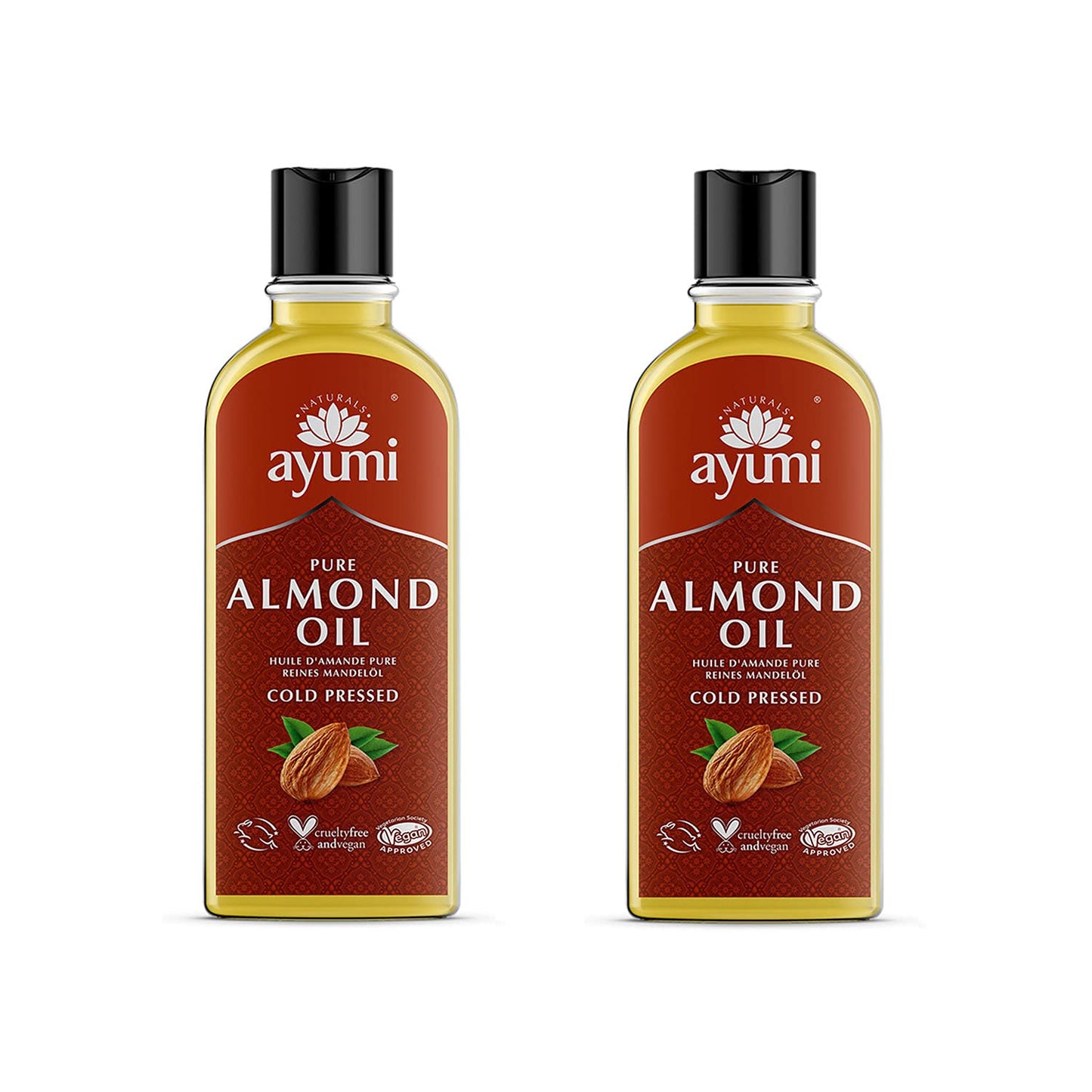 Ayumi Pure Almond Oil, Rich in Fatty Acids to Keep Skin Protected From Dryness & Wrinkles, Alleviates Dry Hair & Scalp Conditions - 2 x 150ml