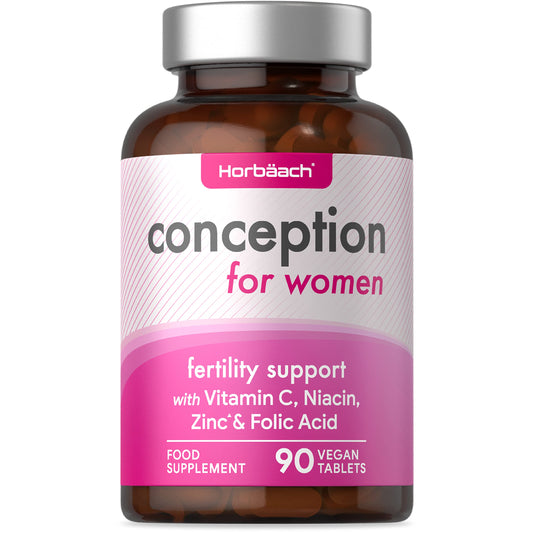 Conception Vitamins for Women | 400µg Folic Acid with Vitamin C, Iron & Zinc | 90 Vegan Tablets | Pregnancy & Fertility Support | by Horbaach