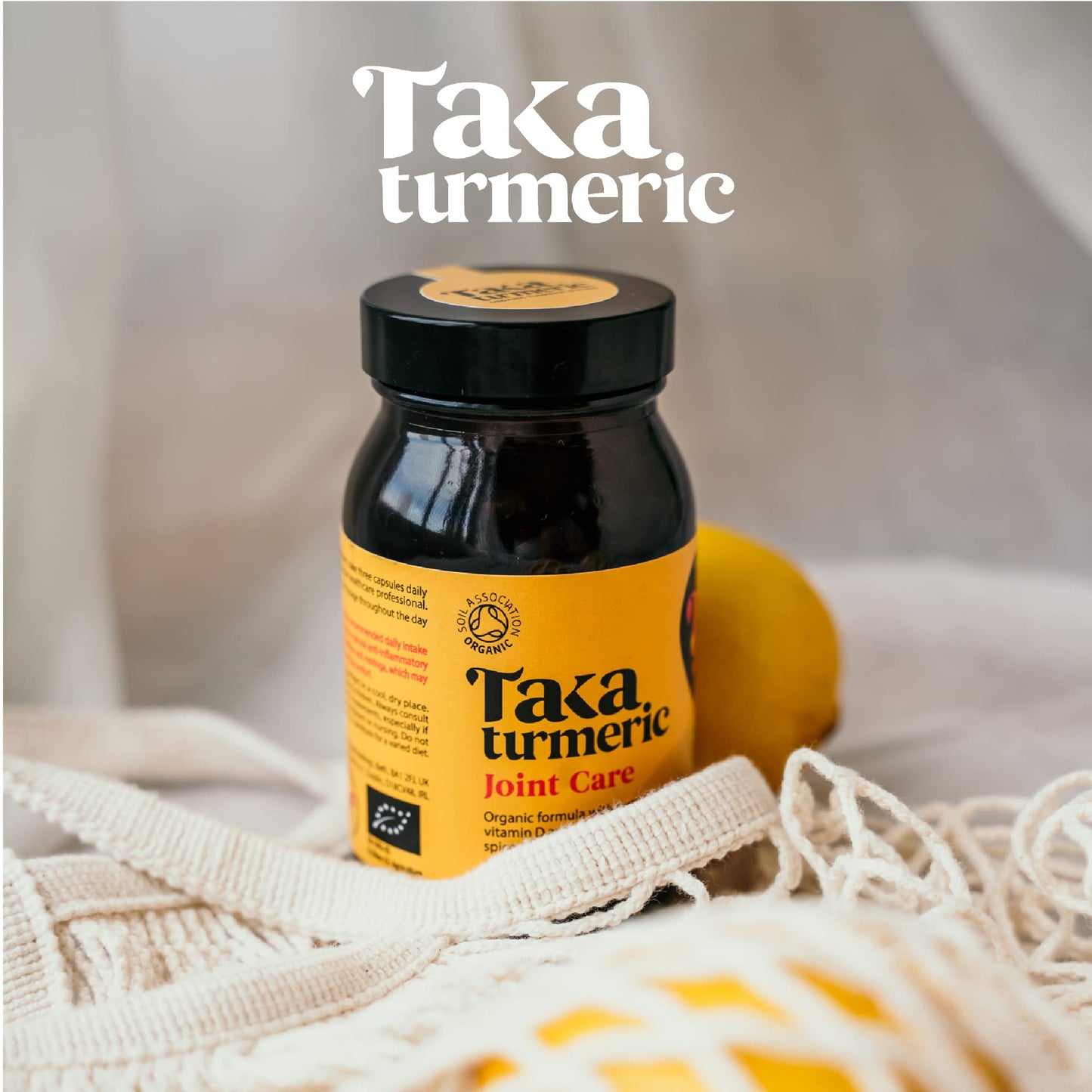 Taka Turmeric, 90 Caps Organic Joint Care Supplements with Turmeric Black Pepper Extract Vitamin D & Ginger, Organic Turmeric Ginger and Black Pepper Capsules, Vegan, Recyclable Packaging