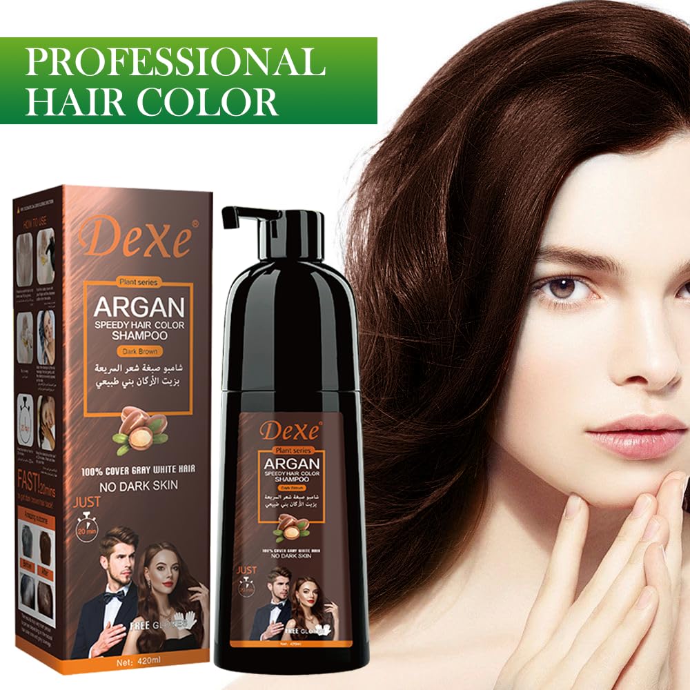 JRTTOSSE Instant Black Hair Shampoo 420ml - Semi-Permanent Black Hair Dye shampoo for Natural Hair, Lasts 30 Days, Fast Acting Formula for Men & Women (Dark Brown)