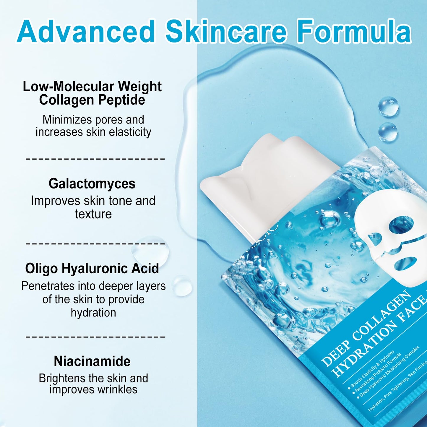 Lxitian Collagen Face Masks Skincare, Collagen Mask with Hyaluronic Acid,Hydrogel Collagen Mask Overnight Face Mask,Real Deep Hydrating Face Mask,Pore Minimizing,Firming Anti Wrinkle Aging Lifting,Deep Repair