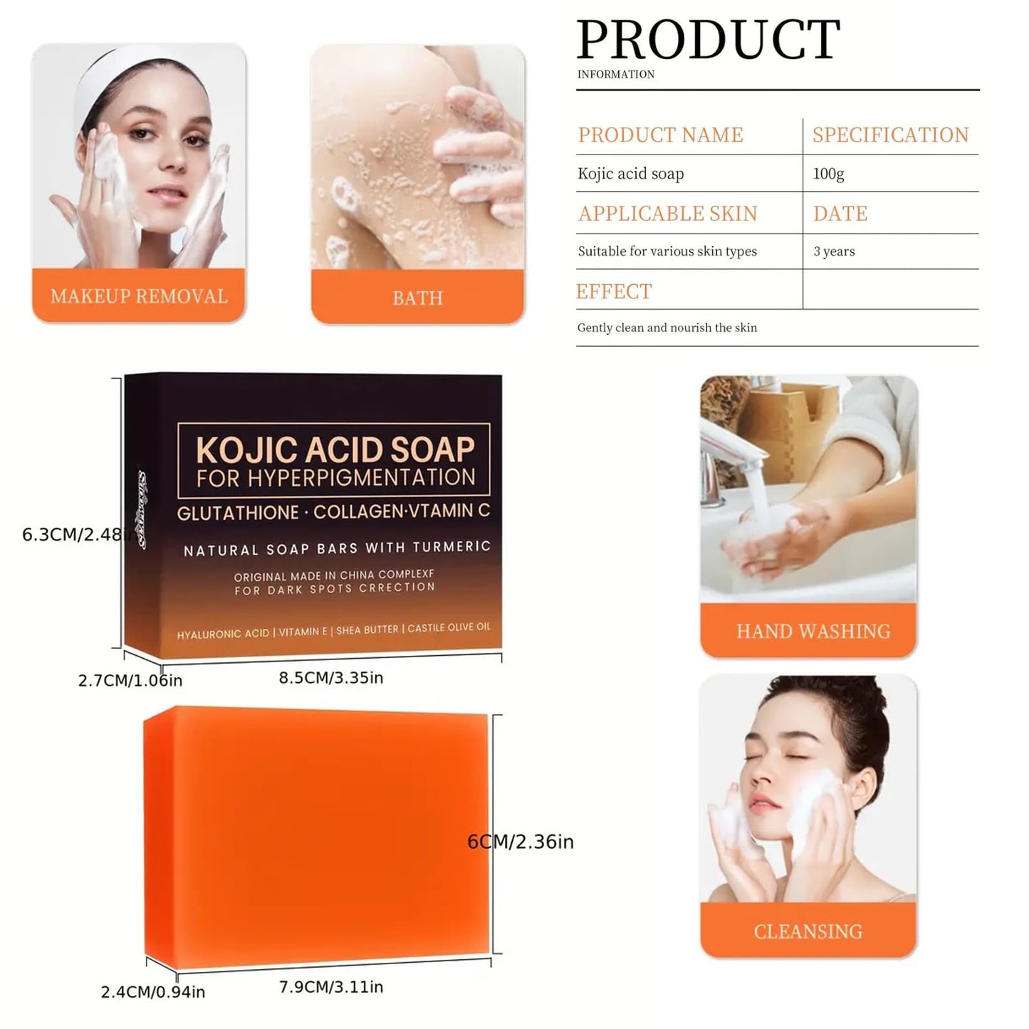 GCVSE 2Pcs Kojic Acid Soap, Kojic Acid Soap Original for Deep Facial & Body Skin Cleaning, Skin Moisturizing & Lightening, Even Skin Tone (2 x 100G)