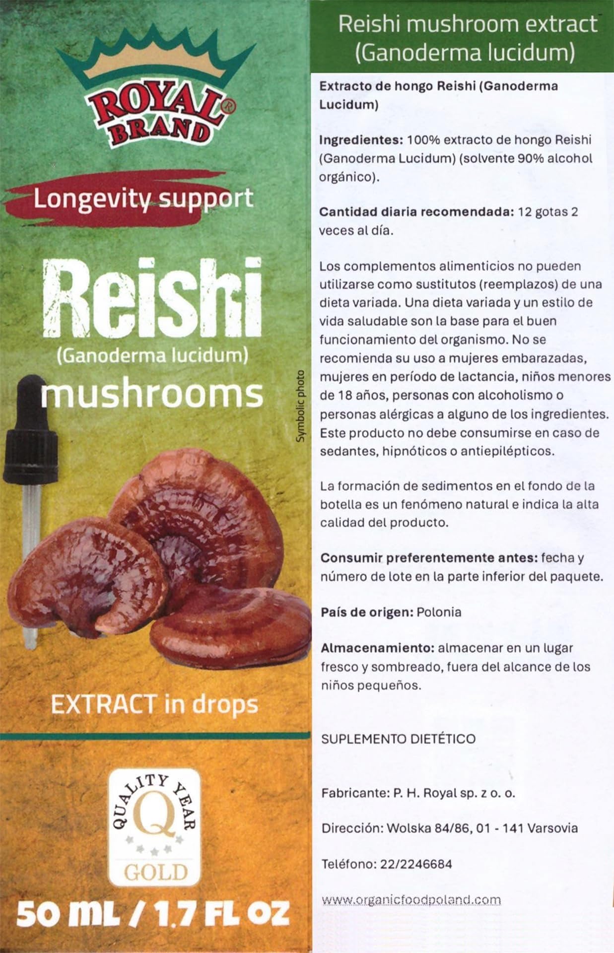 Royal Brand Reishi Mushroom Supplement/Our Reishi Mushroom Extract Promotes Longevity / Reishi Mushroom Tincture - 50ml / 1.7 Fl Oz