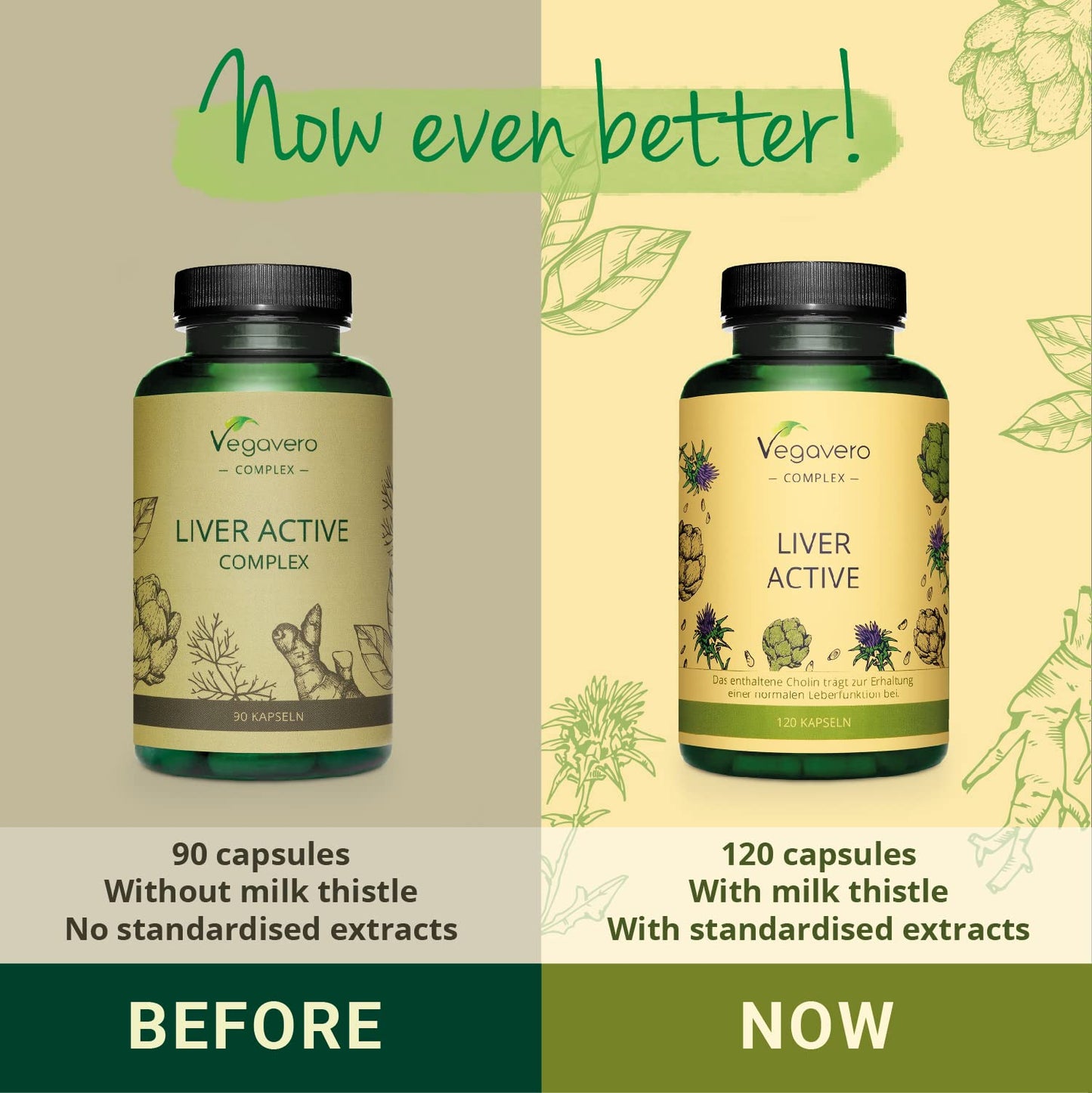 Liver Support Supplements Vegavero® | with Artichoke, Chicory & Choline | Natural Liver Cleanse Detox and Repair | NO Additives | 120 Vegan Capsules