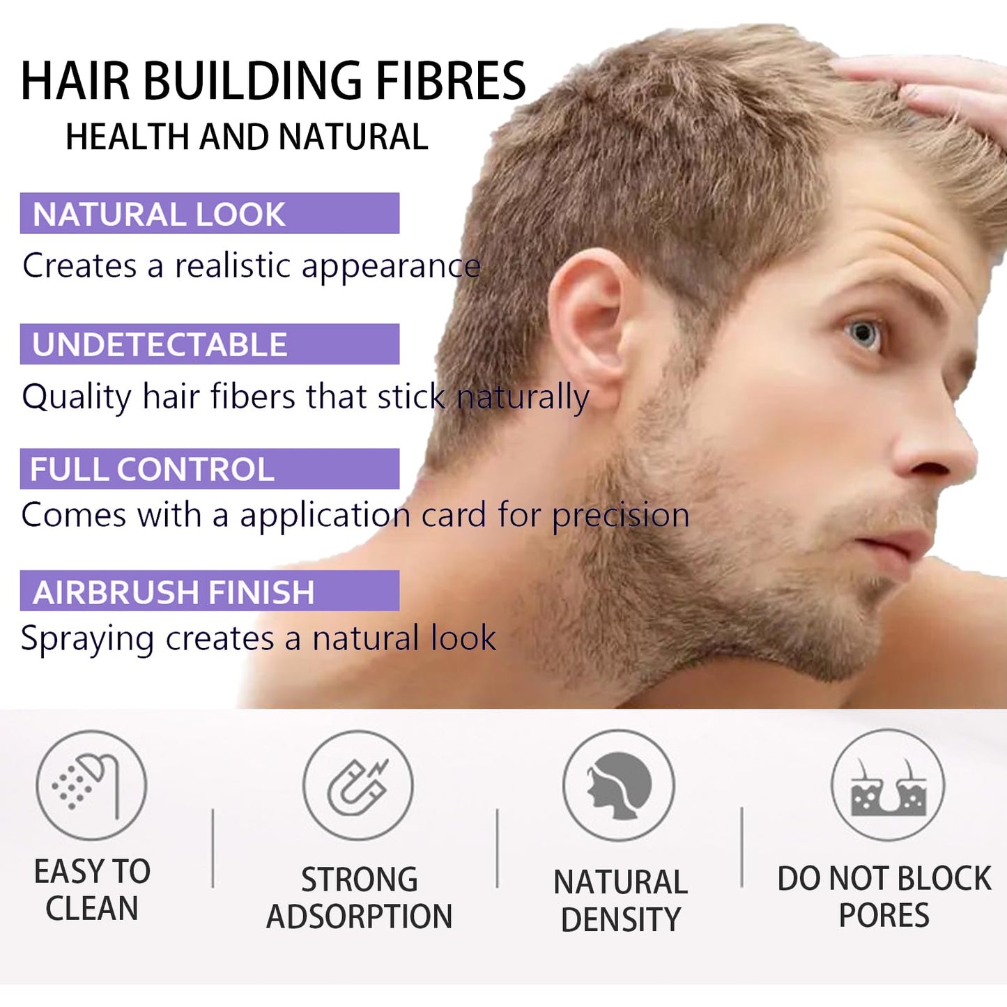 Hair Fibres for Thinning Hair, Nature Keratin Hair Fibers Instantly Full Hair,3-in-1 Hair & Beard Styling Set,Black Hair Loss Concealer for Men and Women