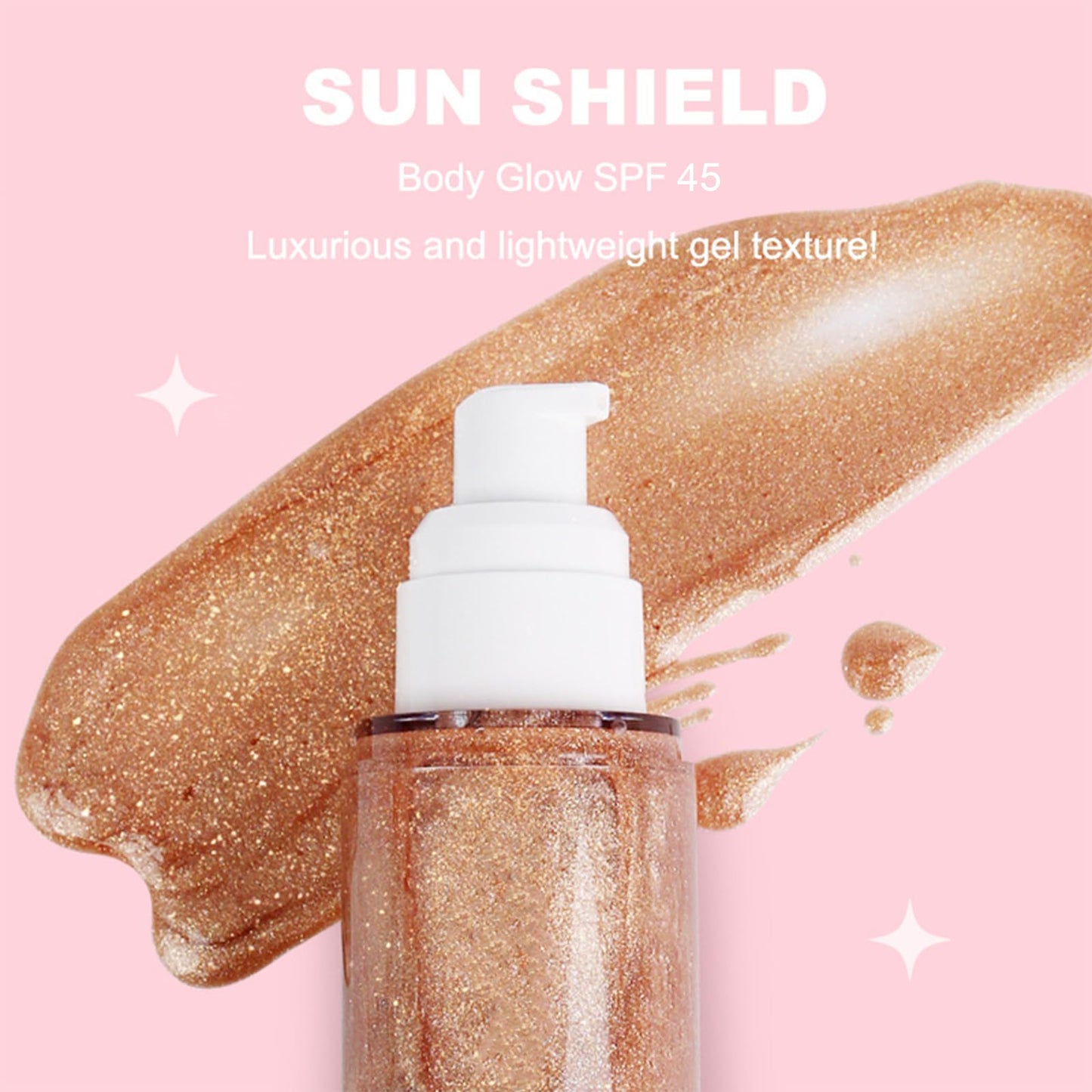 Shefave Body Glow Oil, SPF 45 Oil Sunscreen, Hydrating Formula, Radiant Glow, Waterproof, Sweatproof, UV Protection