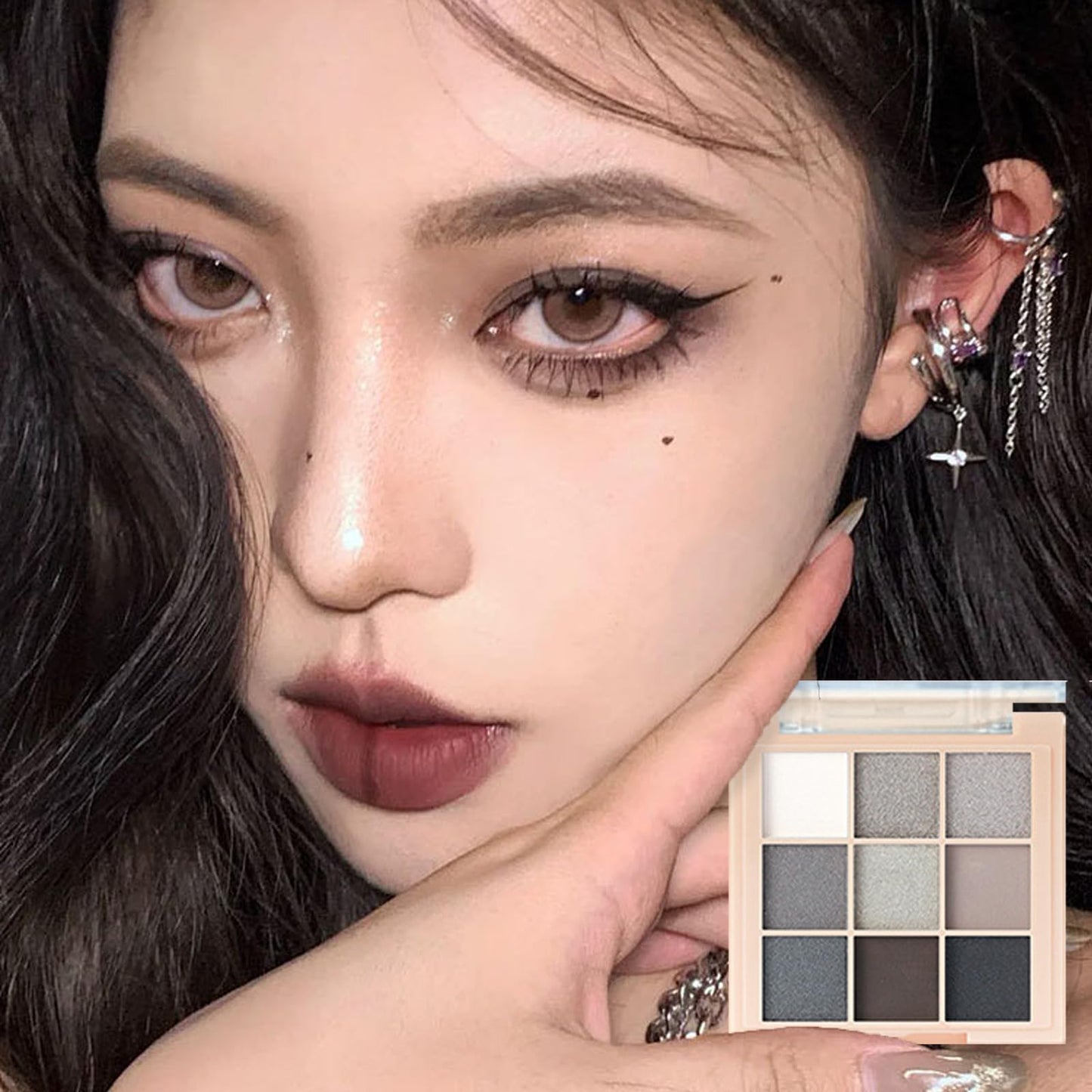 GEEWHILE Black Eyeshadow Palettes, Smoky Eye Shadow Pallets For Women, Long Lasting 9 Colors Shimmer & Matte Eyeshadow Make-Up Palettes, Highly Pigmented Black Silver Gray White Eyeshadow