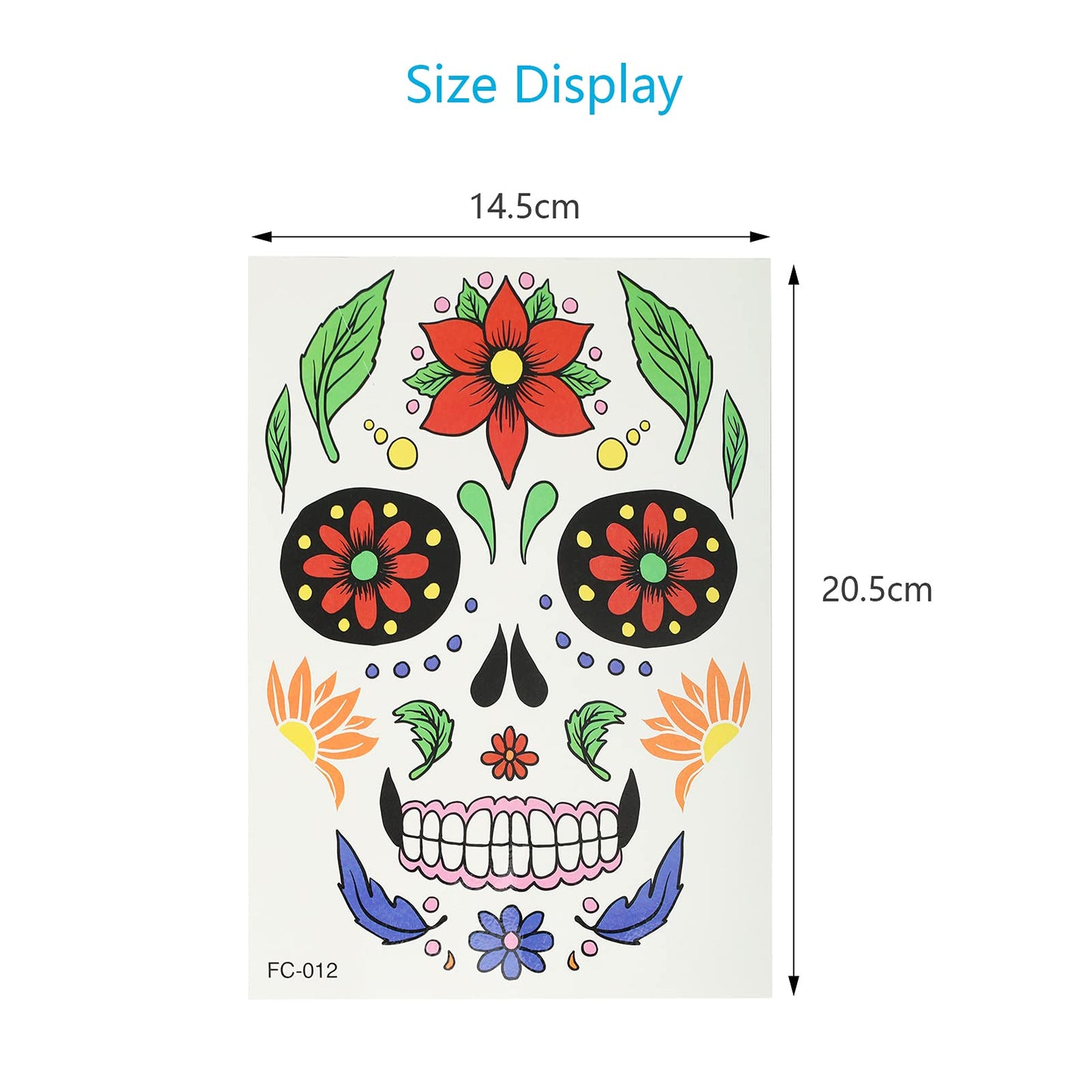 HAMOOM 8 Pack Halloween Face Temporary Tattoos Sugar Skull Floral Skeleton Web Red Roses Face Stickers Day of the Dead Make Up Stickers for Masquerade Carnival Cosplay Party