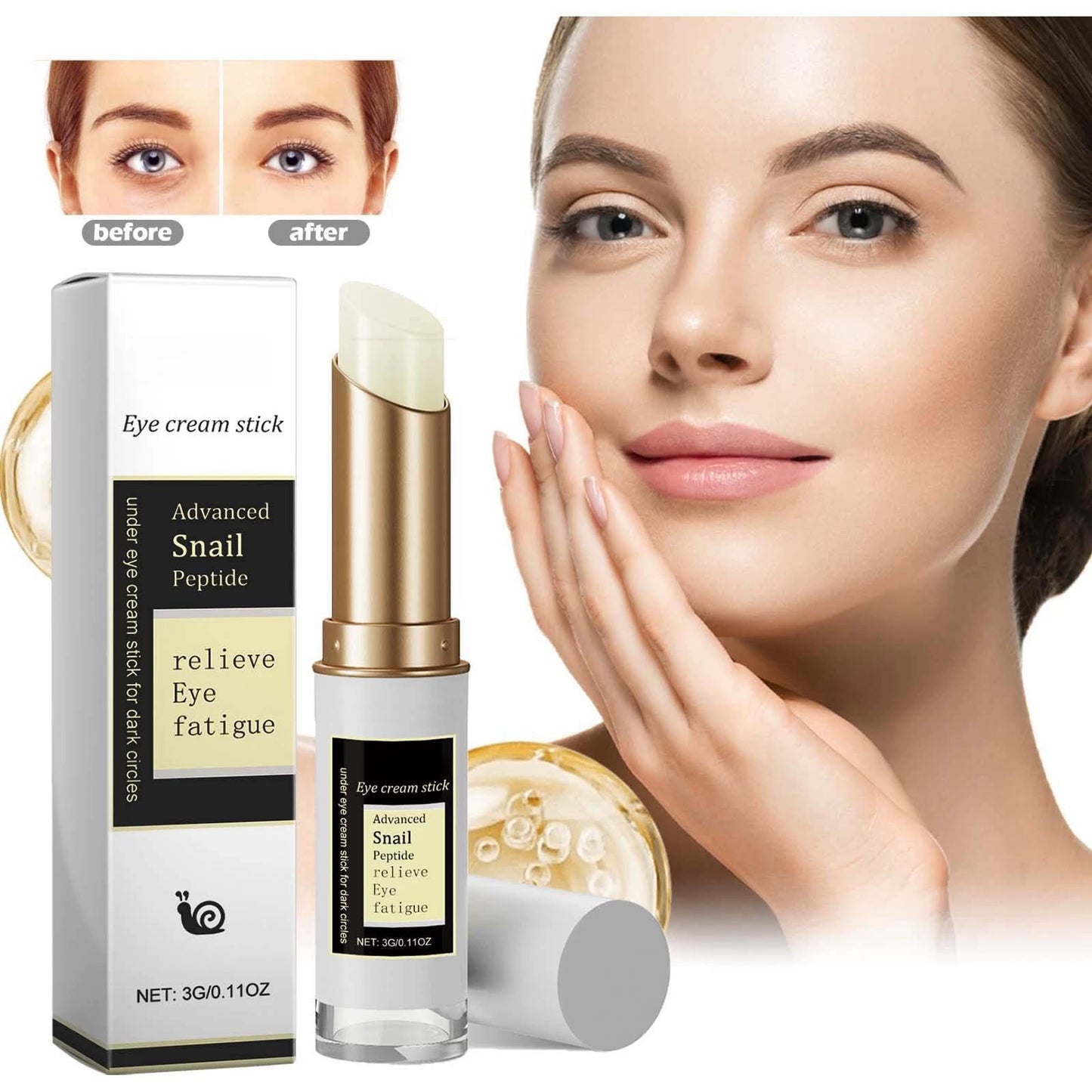 SingHao Snail Peptide Eye Cream Stick,Anti-Aging E/ye C/ream for Puffiness,Collagen Anti Wrinkle Ey/e Balm S/tick,Ey/e Serum Stick for Eye Bags,Under Ey/e Cream,Anti Wrinkle E/ye Cream,Eye Bag Balm for Woman