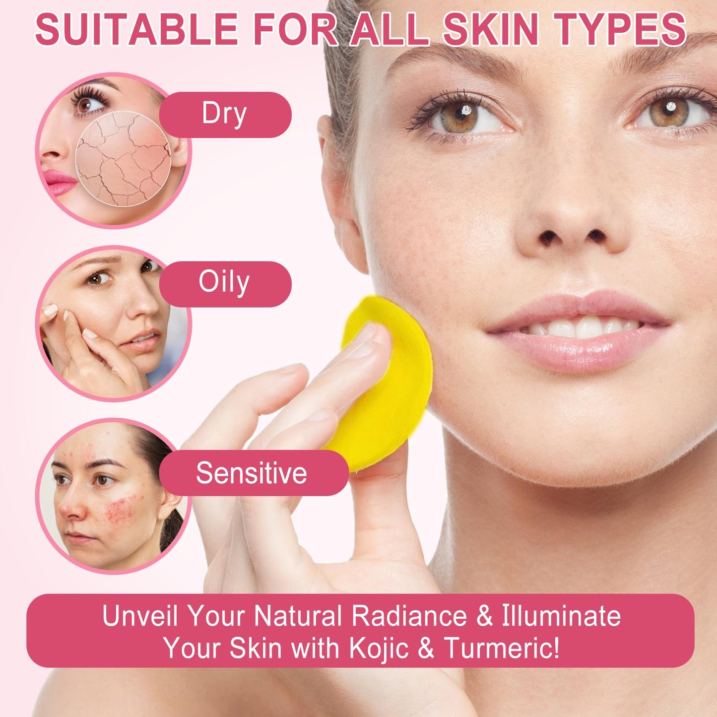 Generic Turmeric Kojic Acid Cleansing Pads 40Pcs, Turmeric Exfoliating Foaming Pads, Fight Acne, Balance Skin Oil And Water, Lighten Blemishes, Brightens Skin Tone, Safe For Sensitive Skin