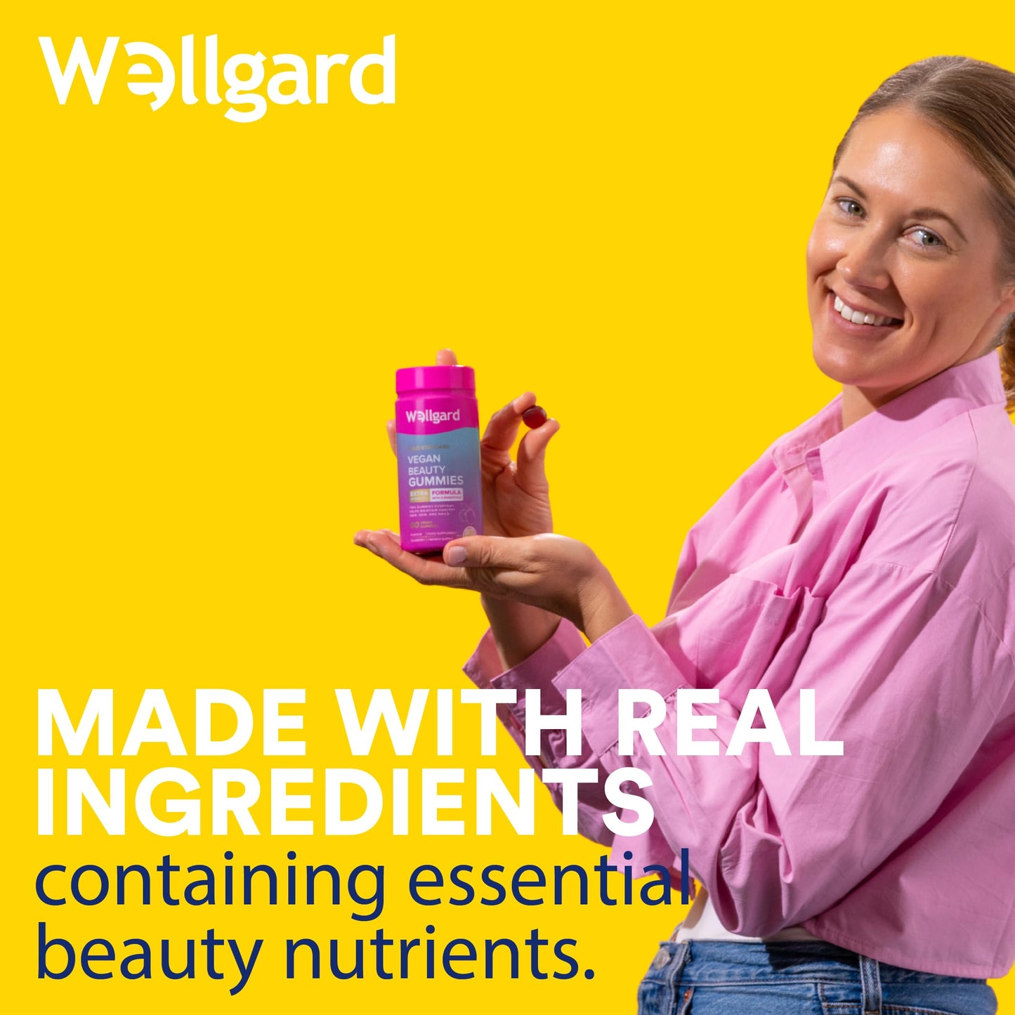 Wellgard Vegan Skin Hair and Nail Vitamins Gummies - Beauty Gummies with Biotin, Zinc, Vitamin A, Selenium, Hair Skin Nails Gummies