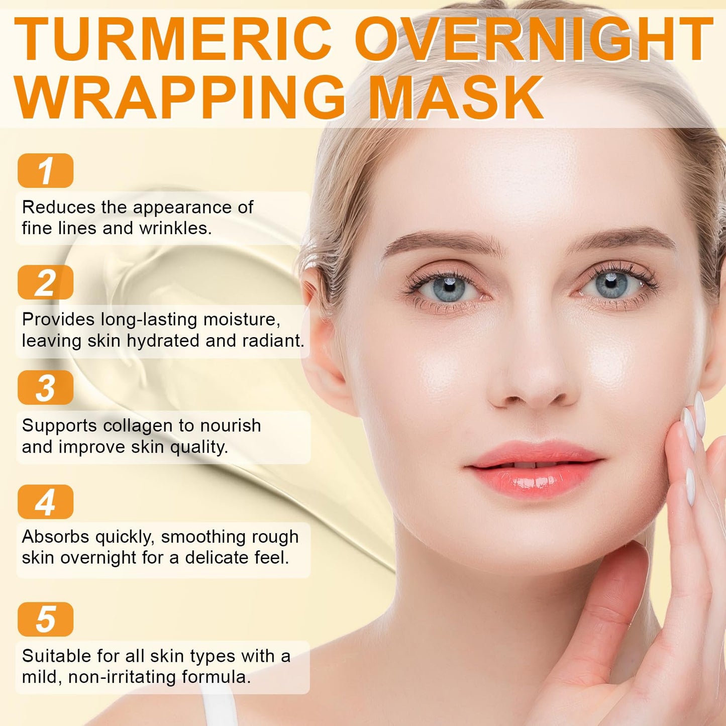 ThamGlow Turmeric Collagen Night Wrapping Mask, Kojic Acid Turmeric Collagen Mask Overnight Peel Off Face Masks - Brightening Face Treatment For Glowing Skin, Hydration Boost & Even Tone, Korean Skincare