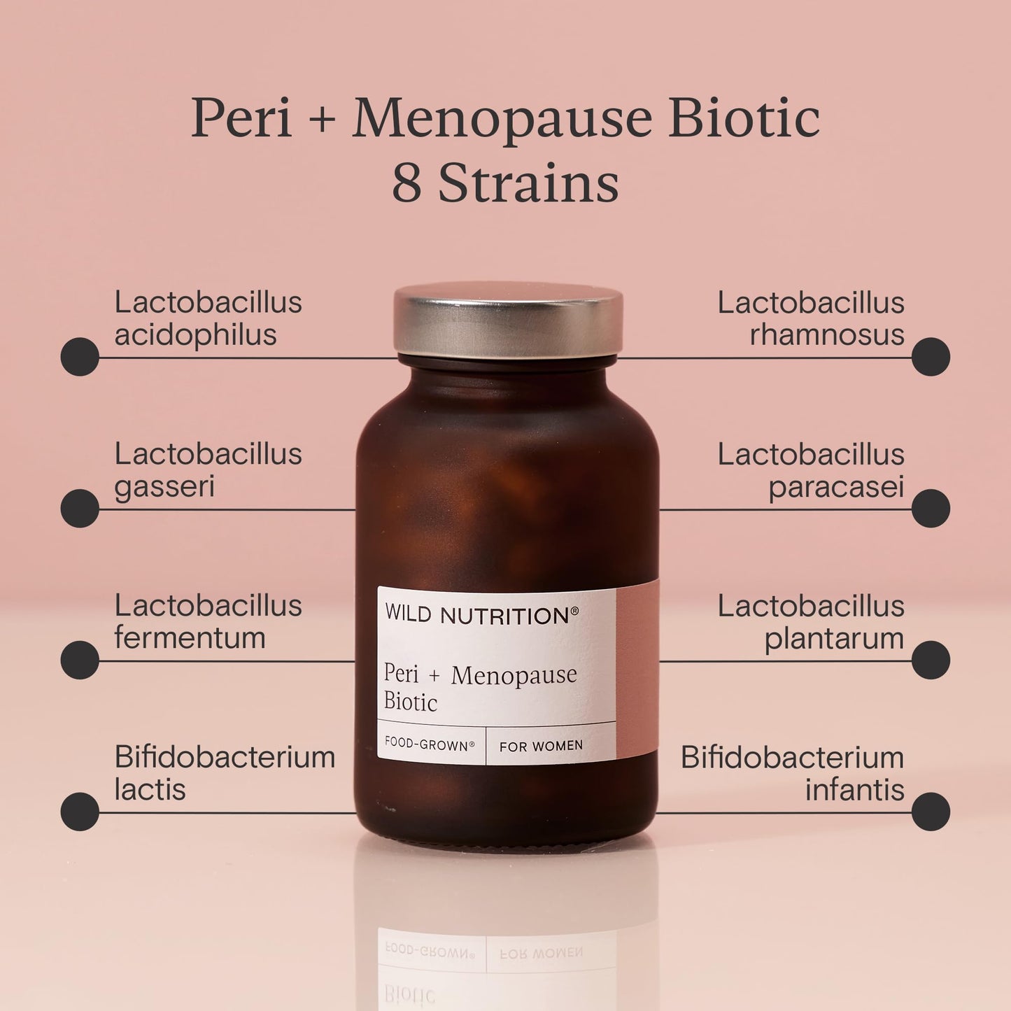 Wild Nutrition Food-Grown® Peri + Menopause Supplement Biotic | Supports Microbiome Balance During Peri/Menopause | 8 Billion Microbiotic Strains | Natural lactobacillus acidophilus | 30 Vitamins