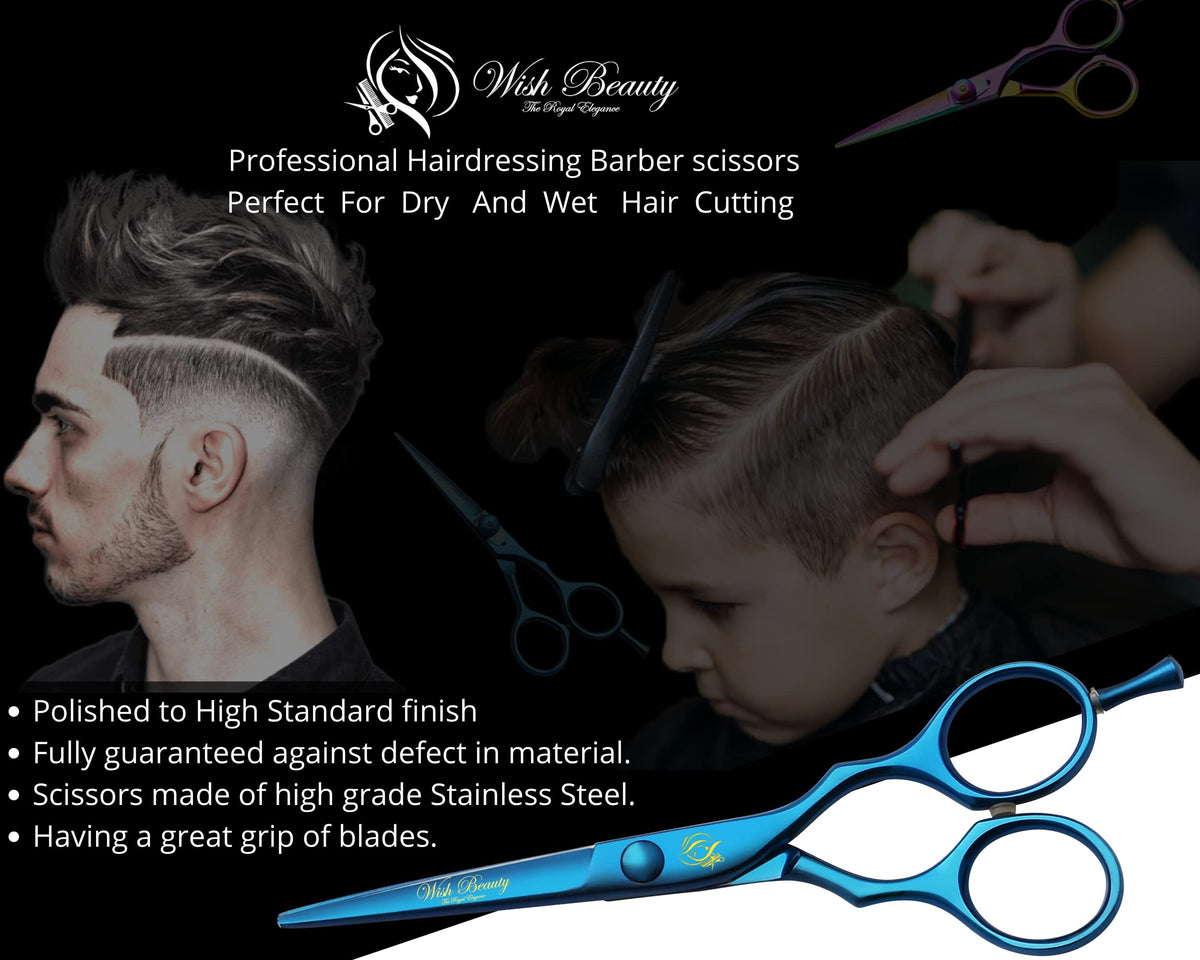 wish beauty,the royal elegance Wishbeauty Professional Hairdressing Scissors - 5.5 inch Hair Scissors for Women & Men - Barber Scissors for Hair Cutting - Sharp Scissor Blades - RightHand Hairdressers Scissors for Salon (Blue)